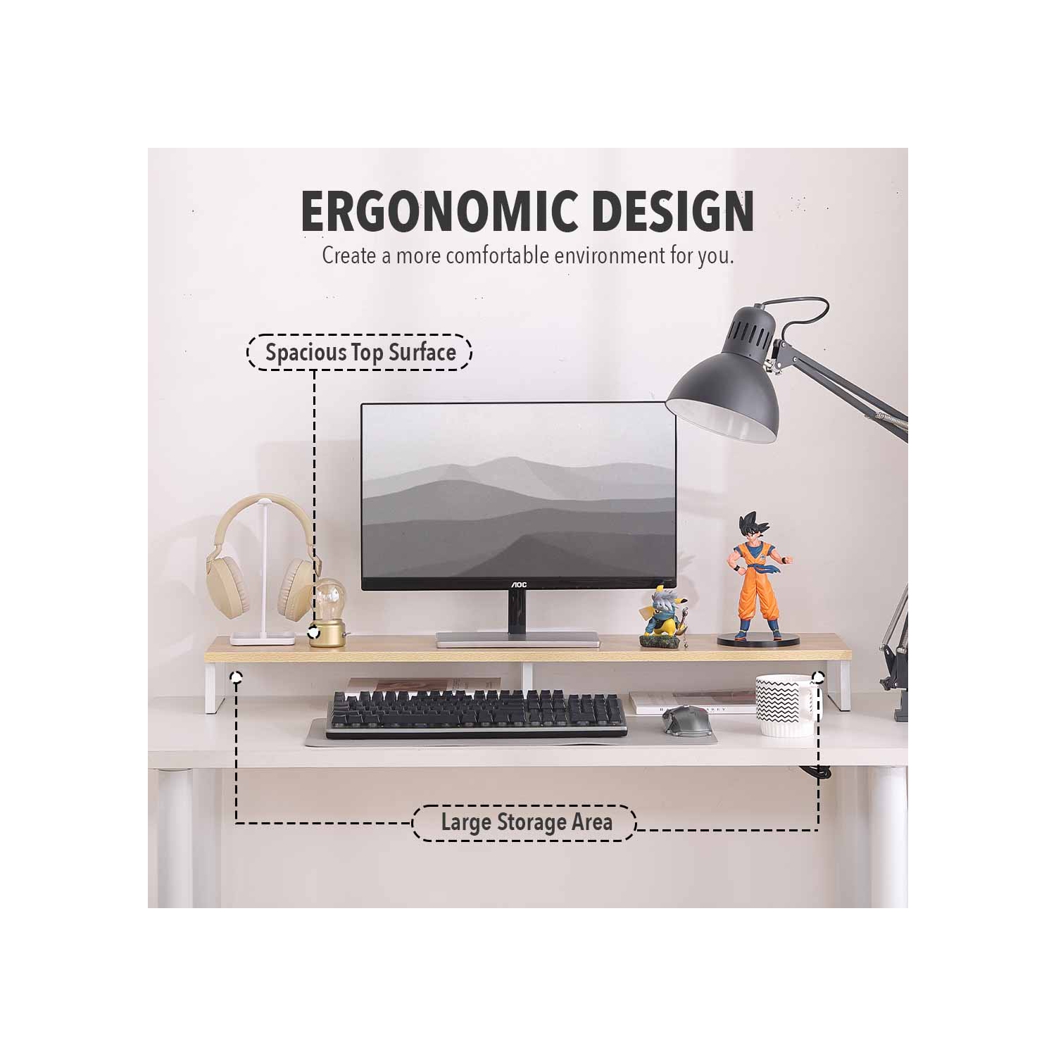 MotionGrey Monitor Stand Riser, 39.4 Inch Ergonomic Desk & tabletop Desktop Stand for Laptop, Desktop Shelf, Computer, MacBook, Notebook, PC - Light