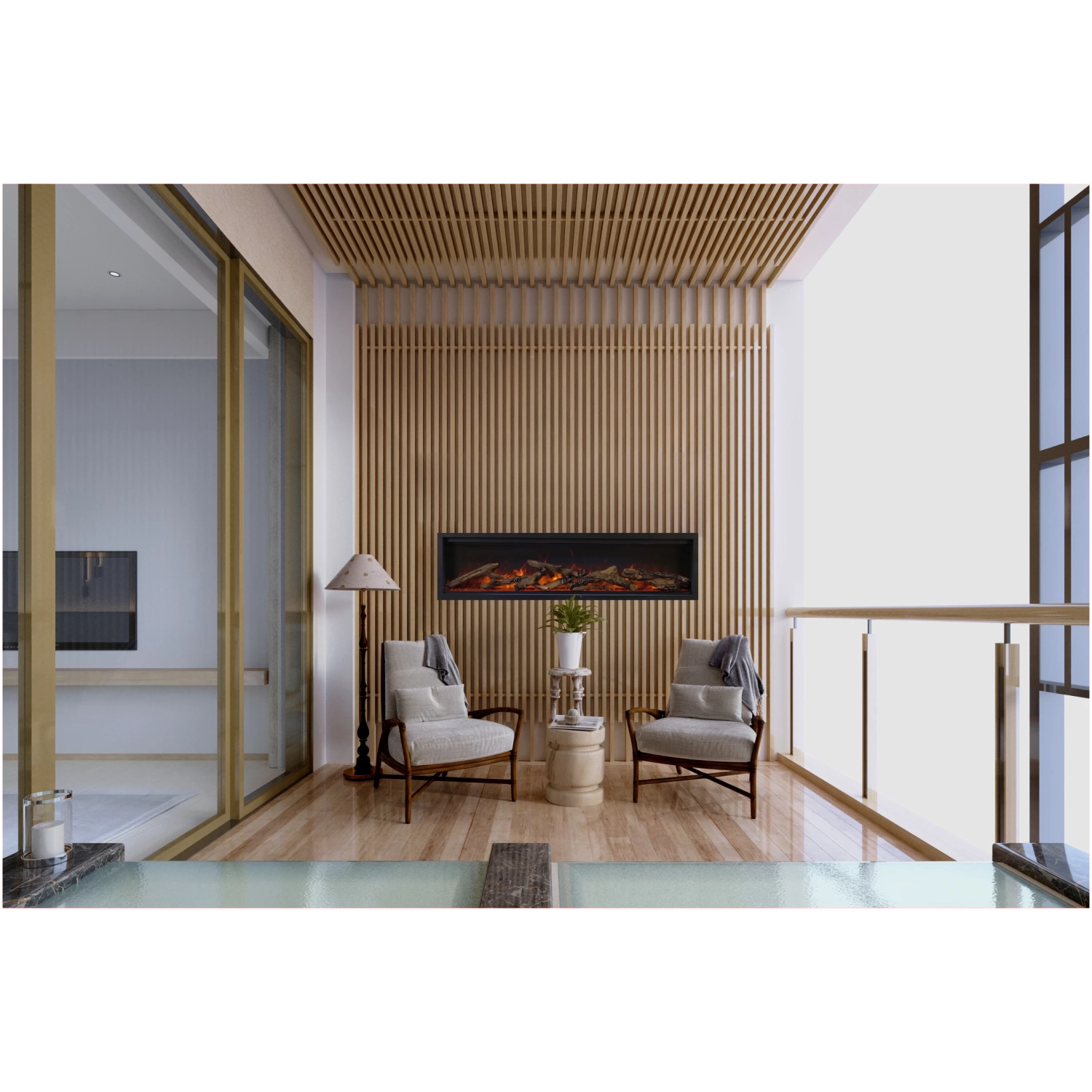 Foyer électrique intelligent d'intérieur intégré de 42&nbsp;po Symmetry Lumina, connectivité Wi-Fi, télécommande programmable, flamme multi-vitesse,