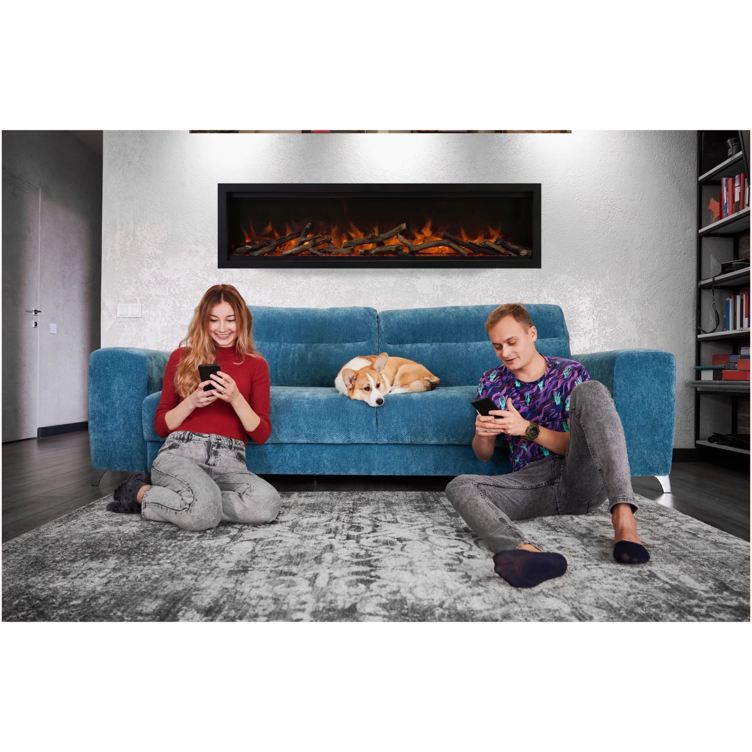 Foyer électrique intelligent d'intérieur intégré de 34&nbsp;po Symmetry Lumina, connectivité Wi-Fi, télécommande programmable, flamme multi-vitesse,