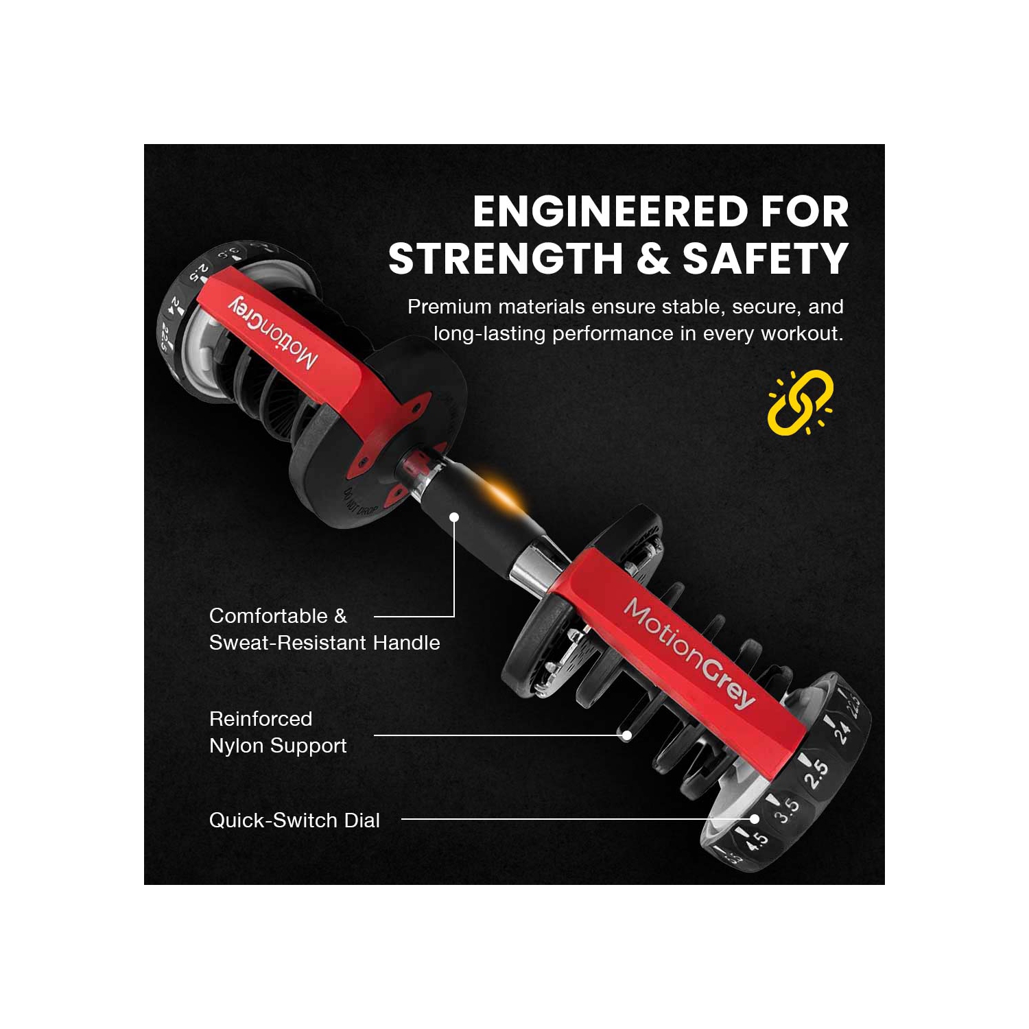 MotionGrey Adjustable Dumbbell 5 to 52.5 LB, Free High Strength Hand Grip Included 15 Adjustable Weight Settings Dumb Bell Barbell, Anti-slip Metal