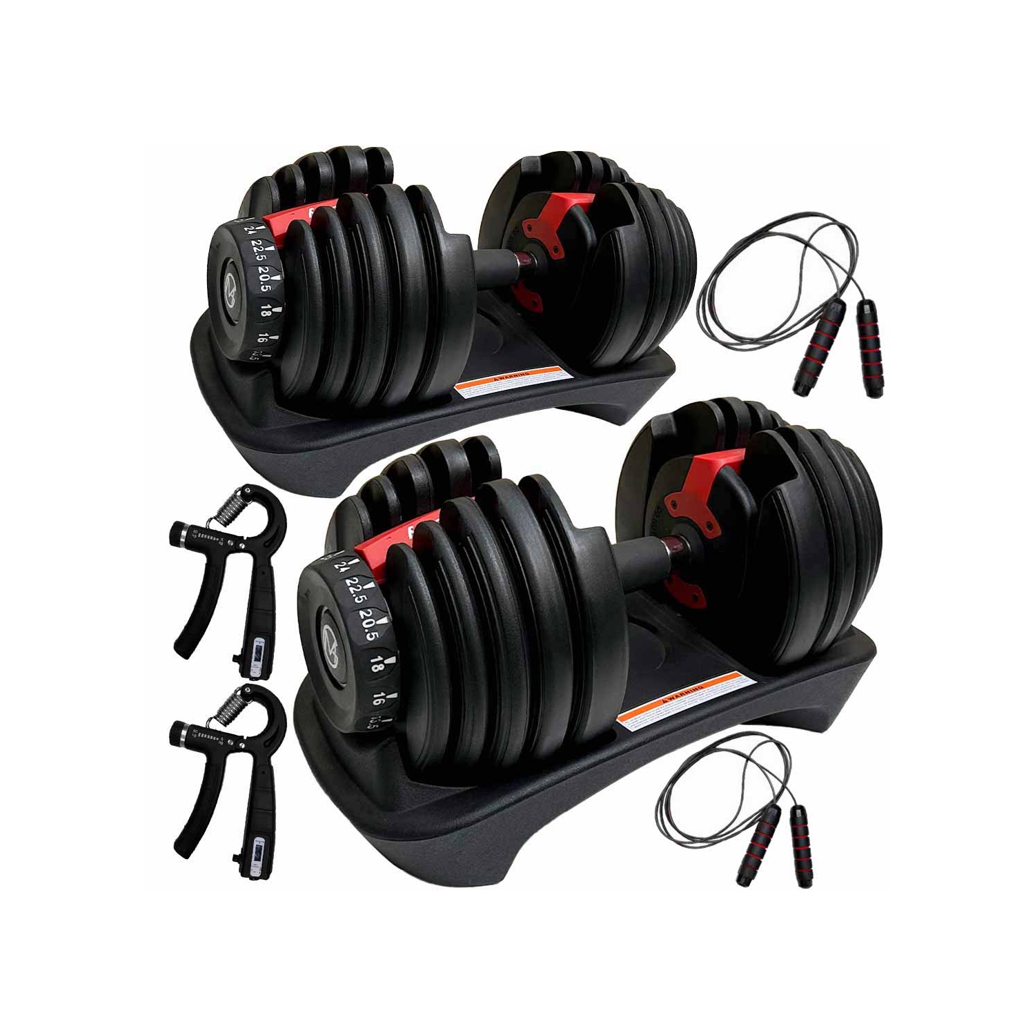 MotionGrey Adjustable Dumbbells 5 to 52.5 LBs, Free High Strength Hand Grip Included and Jump Rope 15 Weight Settings DumbBell, Anti-Slip Metal Handle for Exercise (Set of 2)