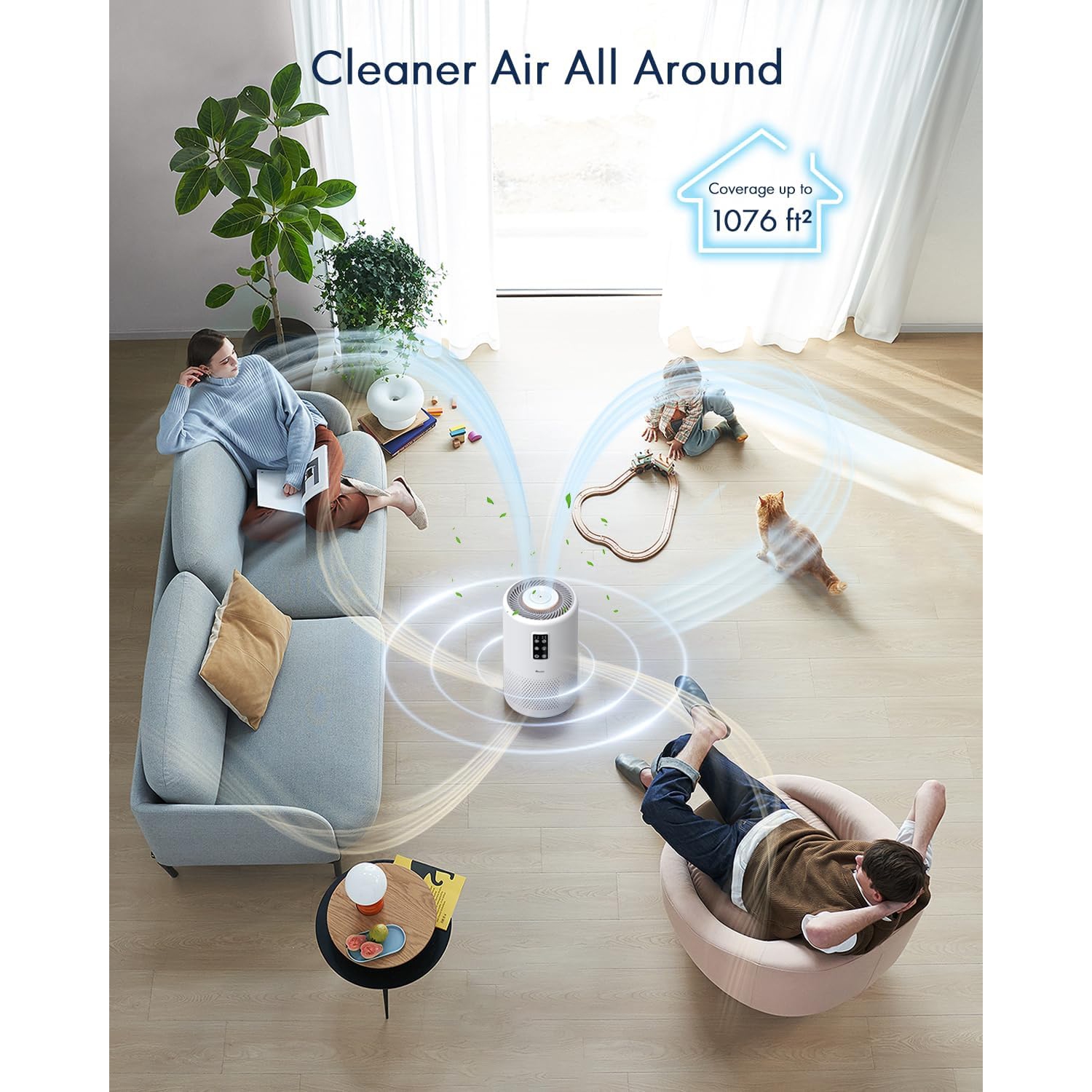 Air Purifiers for Home Large Room with Night Light up to 1076ft², VEWIOR H13 True HEPA Air Cleaner with Fragrance Sponge, Sleep Mode, Timer, Speed,