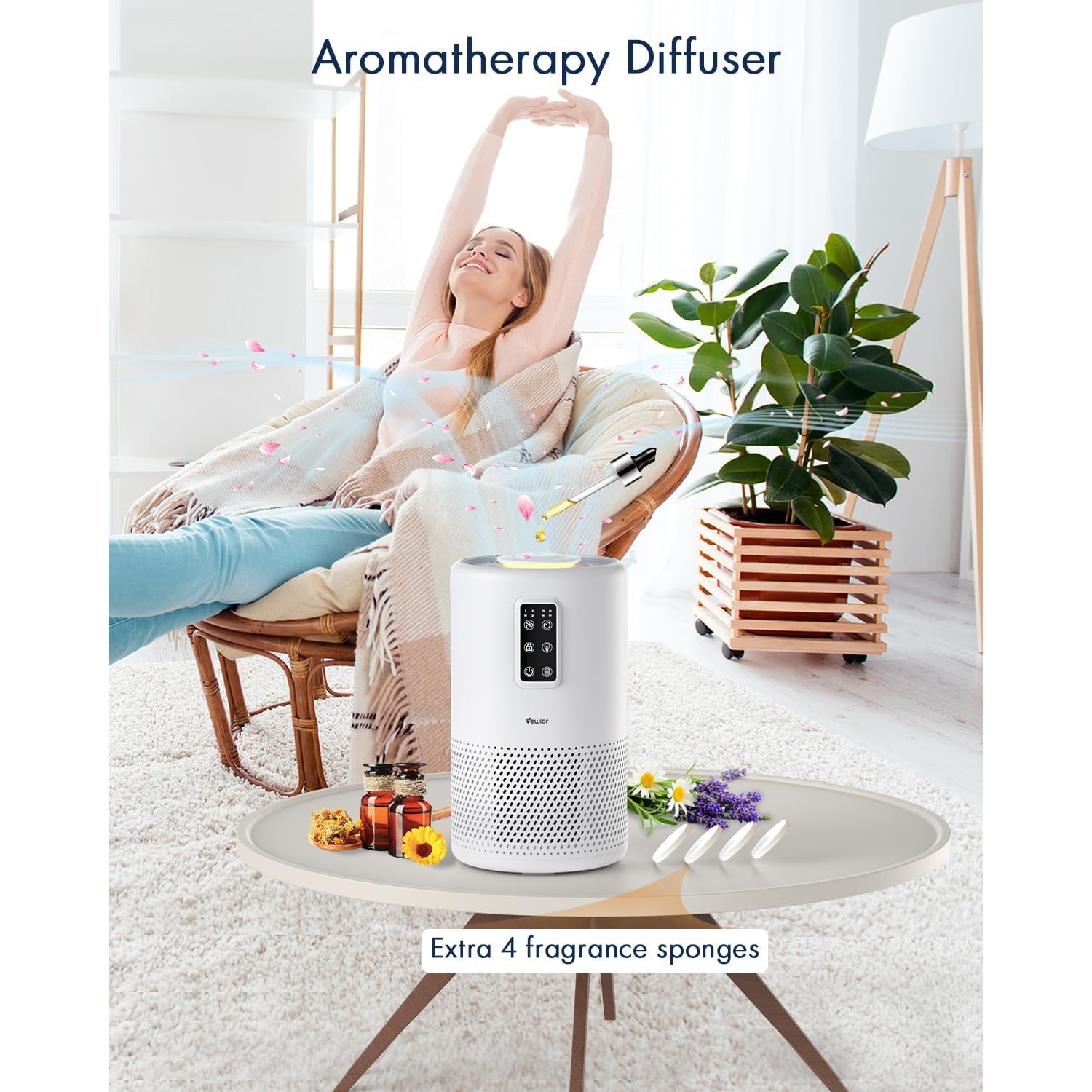 Air Purifiers for Home Large Room with Night Light up to 1076ft², VEWIOR H13 True HEPA Air Cleaner with Fragrance Sponge, Sleep Mode, Timer, Speed,