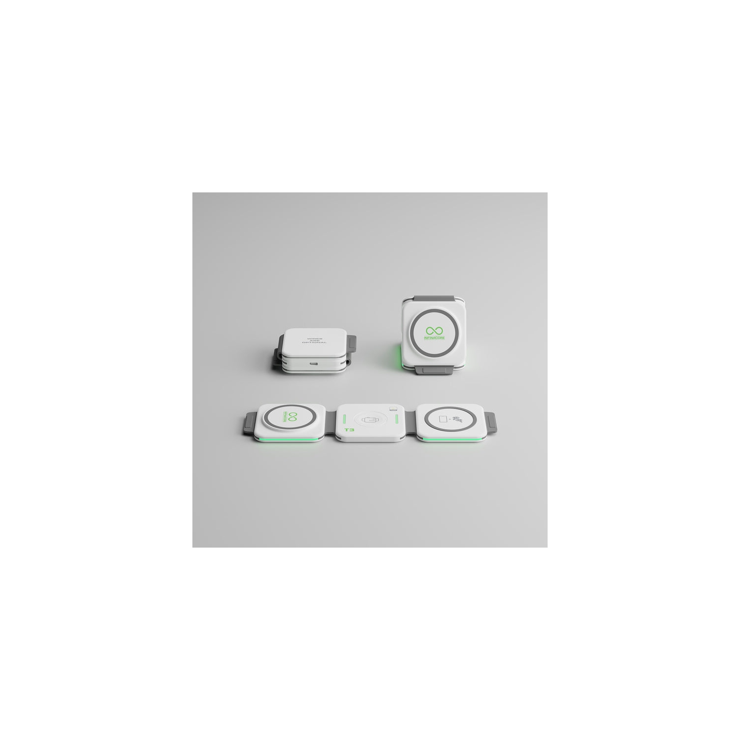 Tapis de recharge sans fil 3-en-1 à recharge triple charge T3 InfinaCore compatible avec iPhone, AirPods et montre chargement rapide jusqu'à