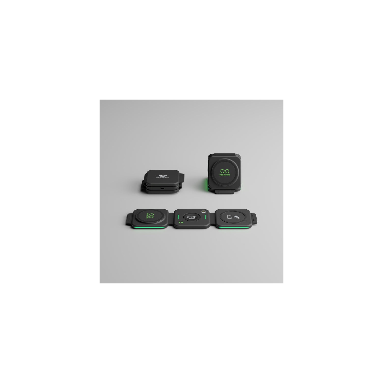 InfinaCore T3 Tri-Charge Wireless Charging Pad 3-in-1 Charging Station Compatible with iPhone, AirPods & Watch Fast Charging Up to 25W - Compact,