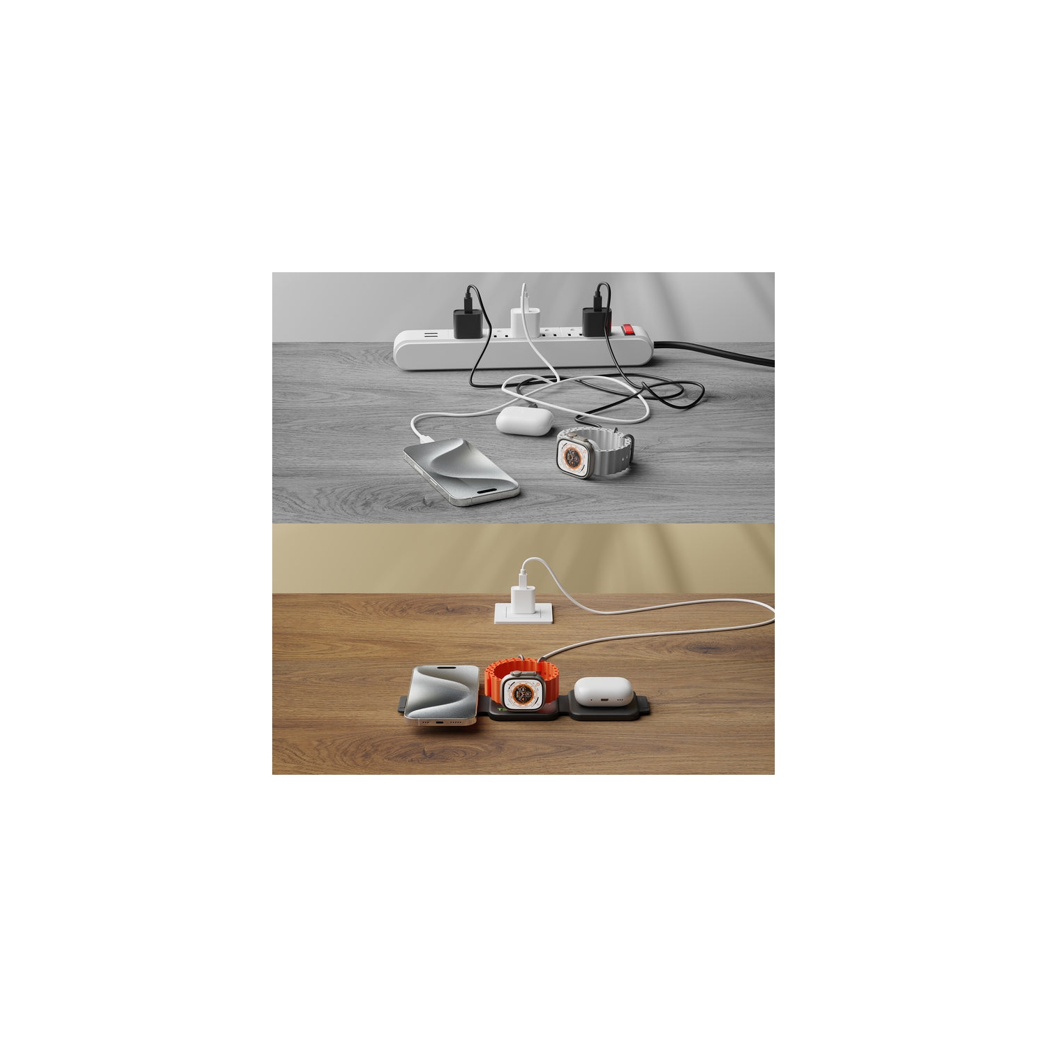 InfinaCore T3 Tri-Charge Wireless Charging Pad 3-in-1 Charging Station Compatible with iPhone, AirPods & Watch Fast Charging Up to 25W - Compact,