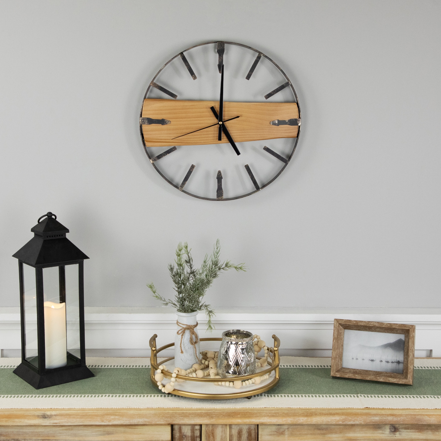 Rustic Metal Frame Wall Clock -15.75" - Black