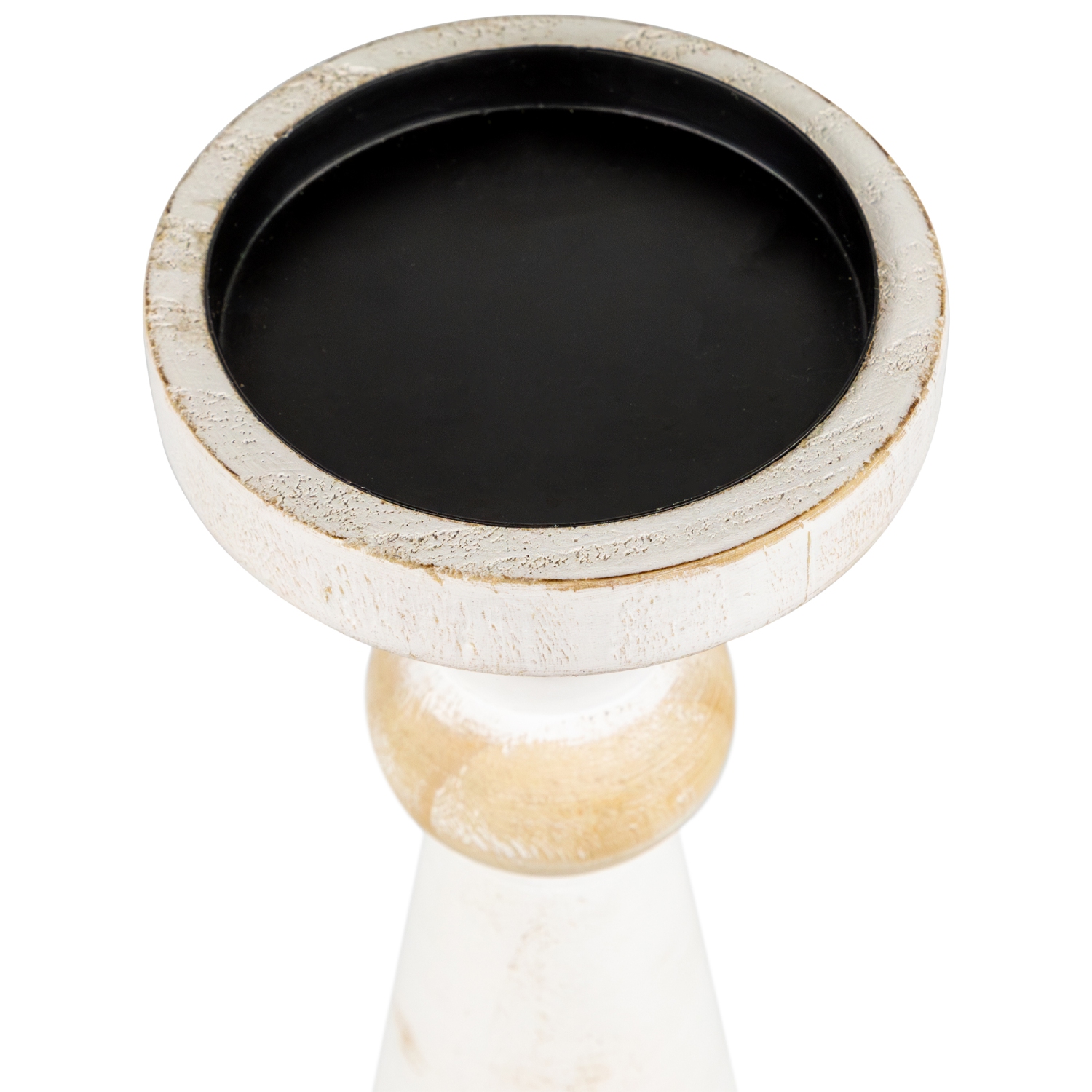 Wooden Pedestal Pillar Candle Holder - 12" - Brushed Antique White