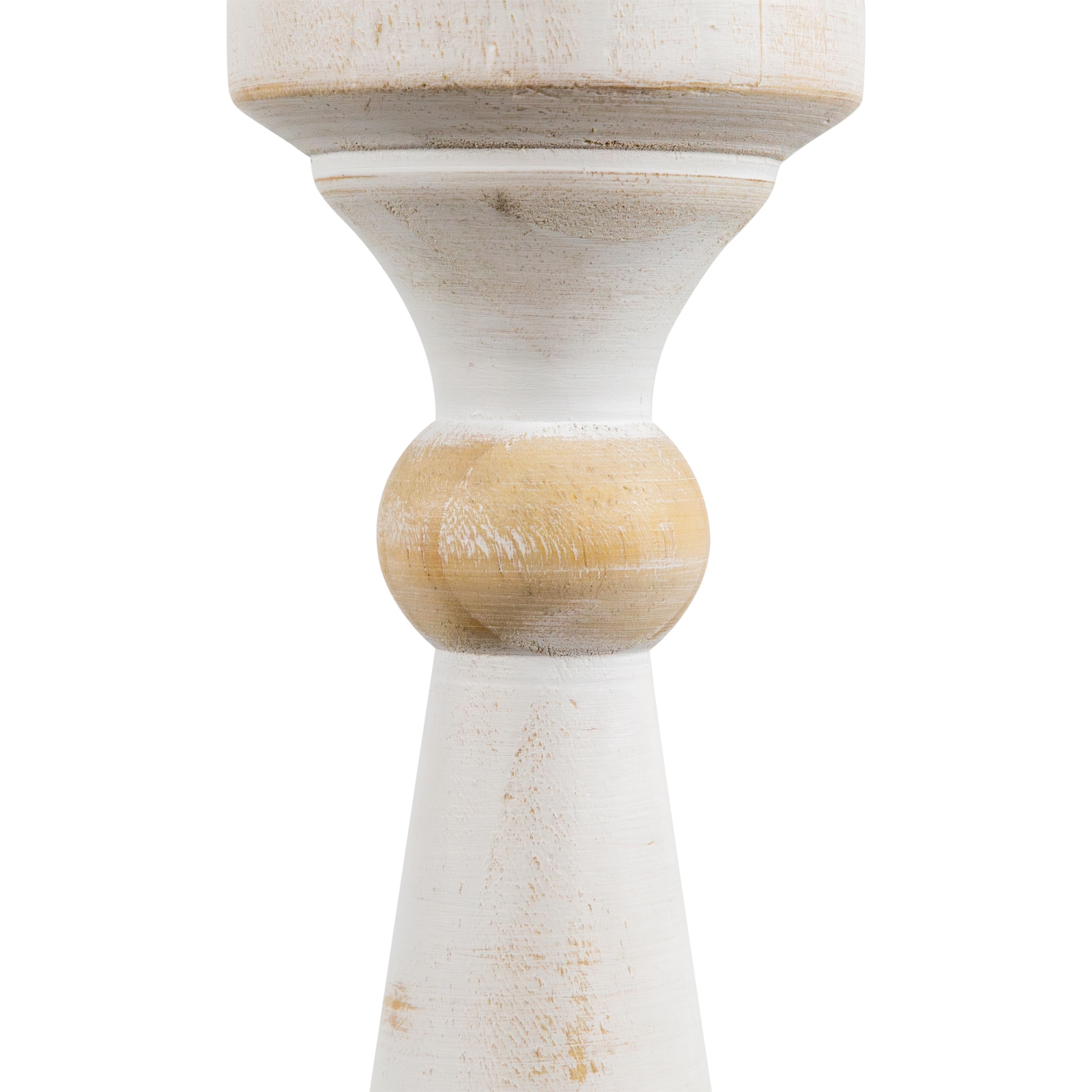 Wooden Pedestal Pillar Candle Holder - 12" - Brushed Antique White