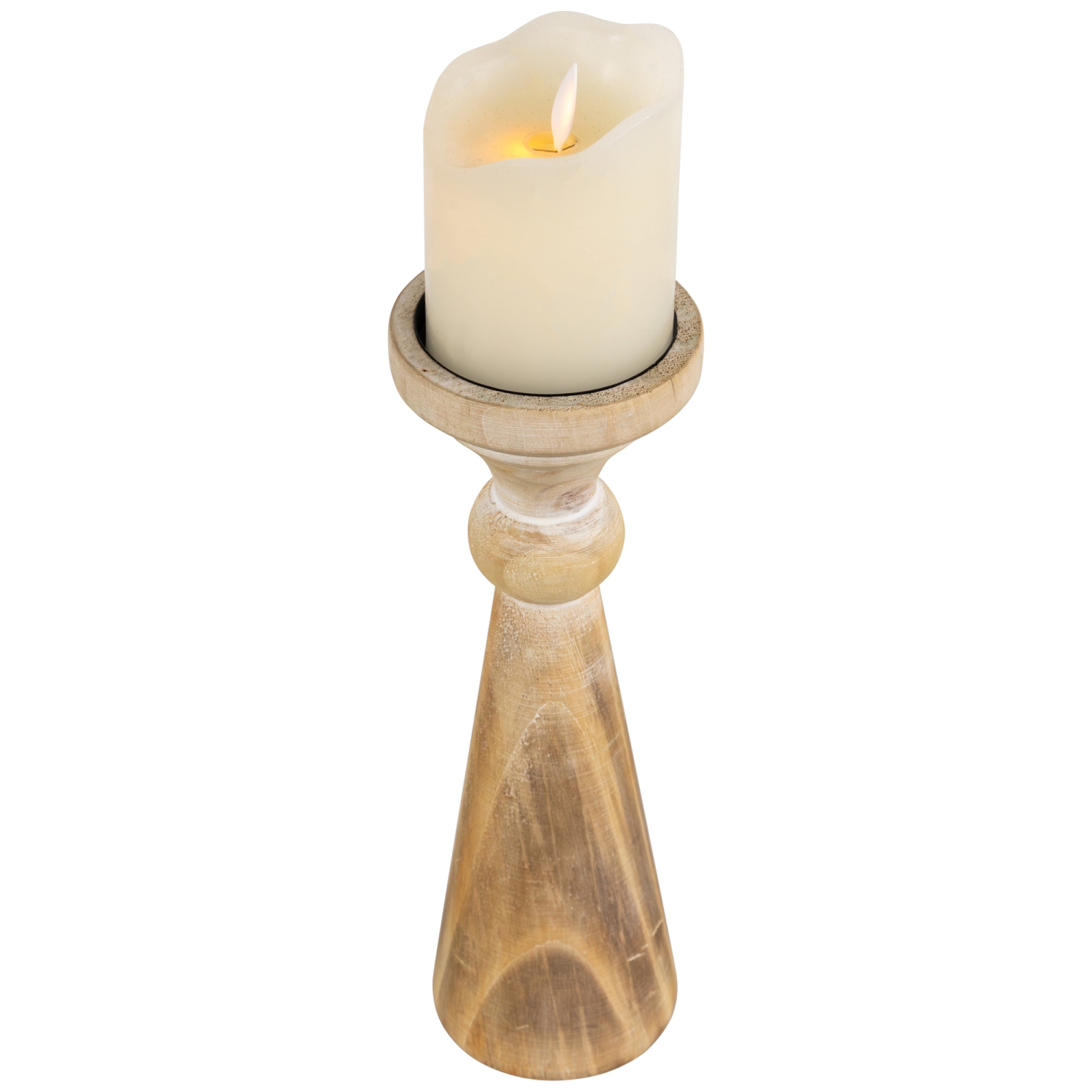 Two Tone Wooden Pedestal Pillar Candle Holder - 12"