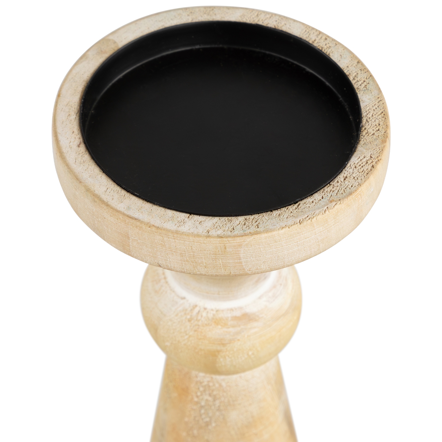 Two Tone Wooden Pedestal Pillar Candle Holder - 12"