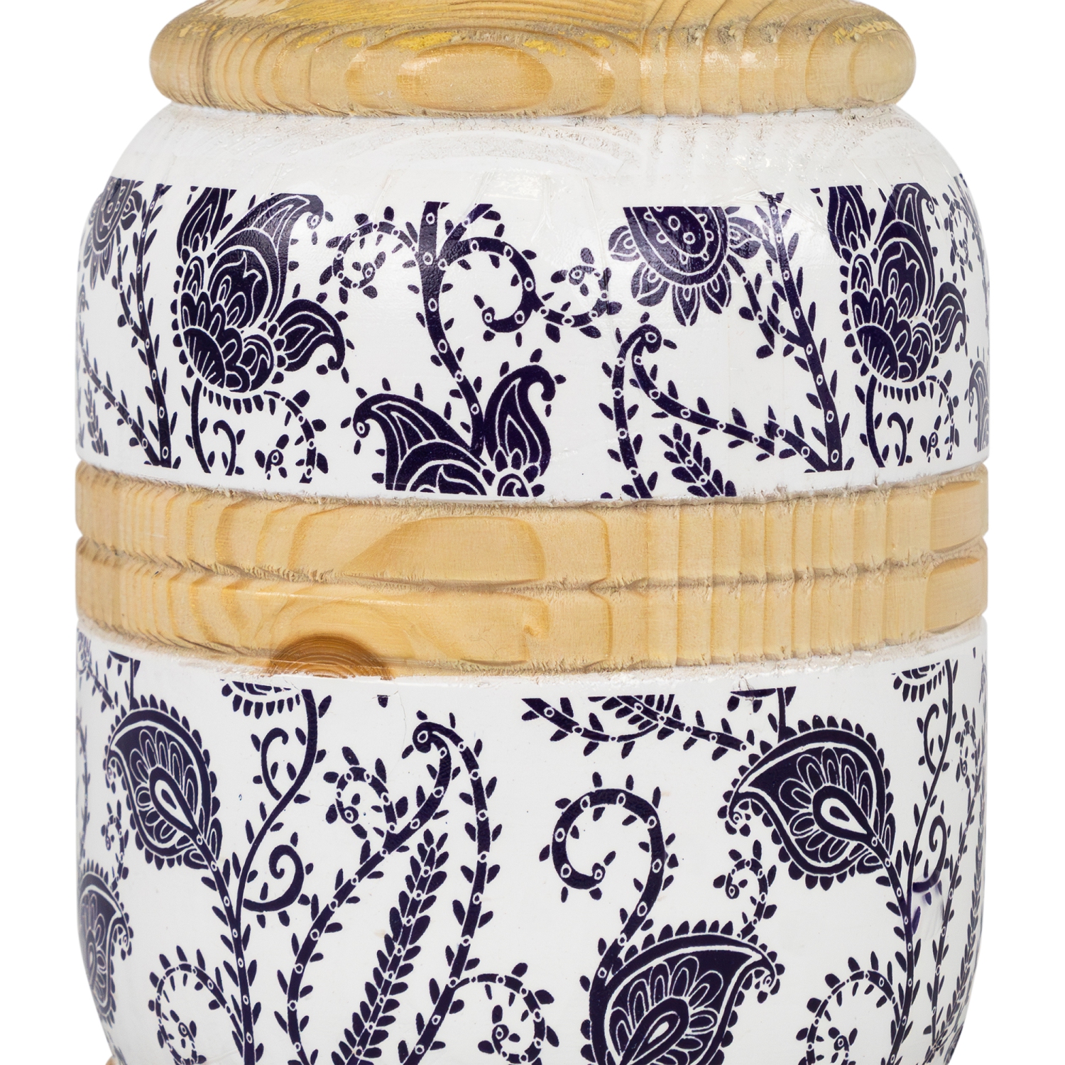 Porte-bougie en bois Paisley - 8,5 po - Blanc et bleu