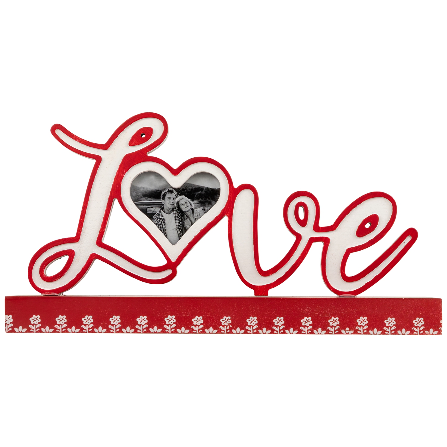 Cadre photo « Love » en forme de coeur et de fleur pour la Saint-Valentin - 12 po