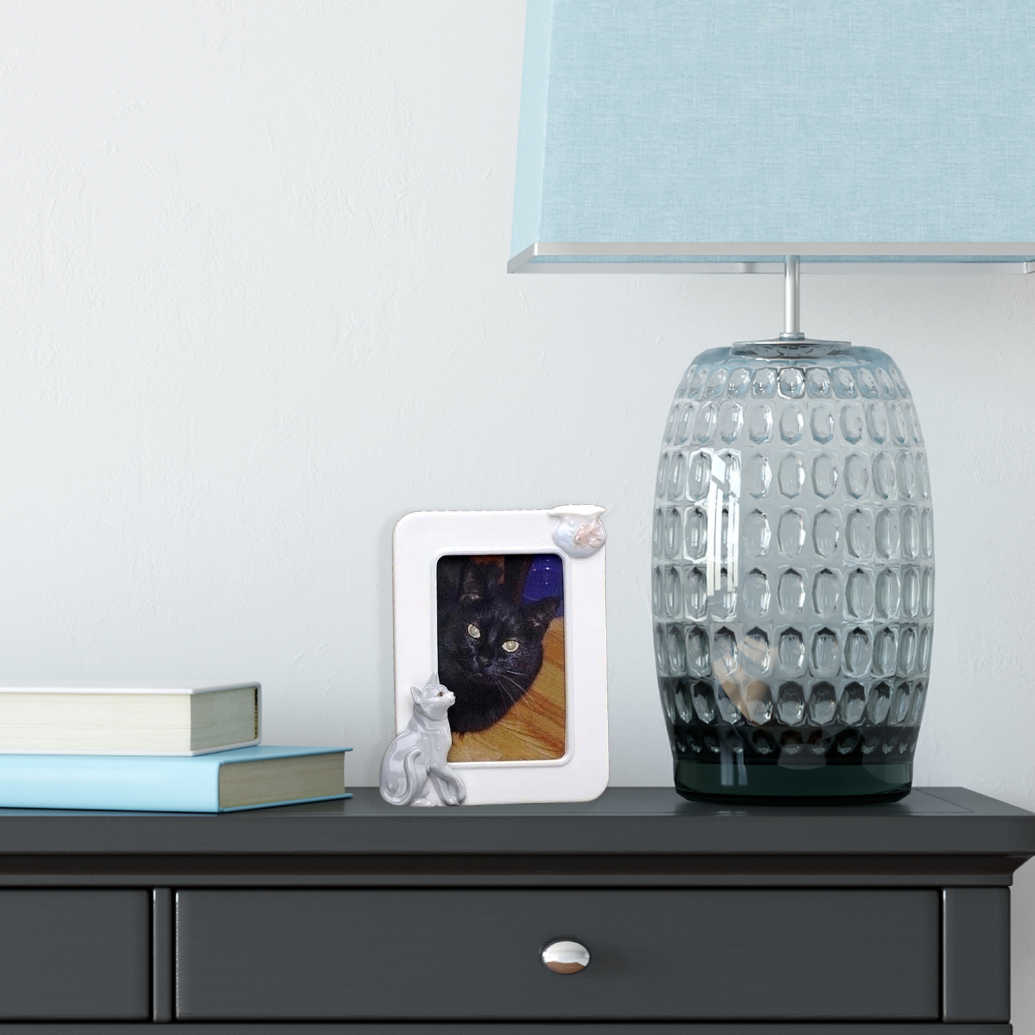 Cadre photo en porcelaine, chat avec bol de poisson, pour photo de 4 x 6&nbsp;po