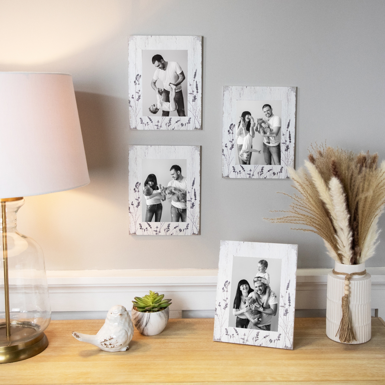 Cadres à photos à motif floral patiné – pour photos de 5 x 7 po – Blanc – Ensemble de 4