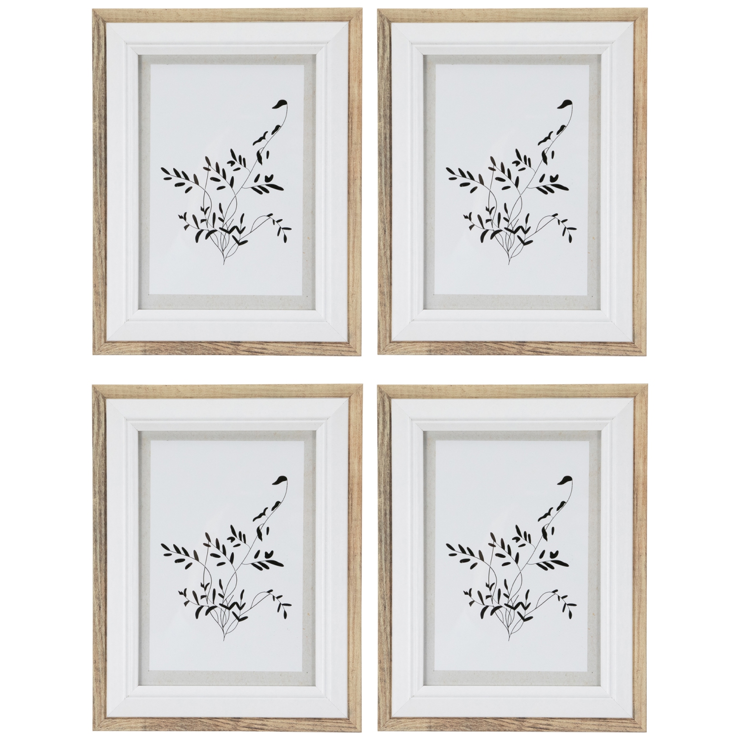 Cadres photo en bois - pour photos 5 x 7 po - naturel et blanc - Ensemble de 4