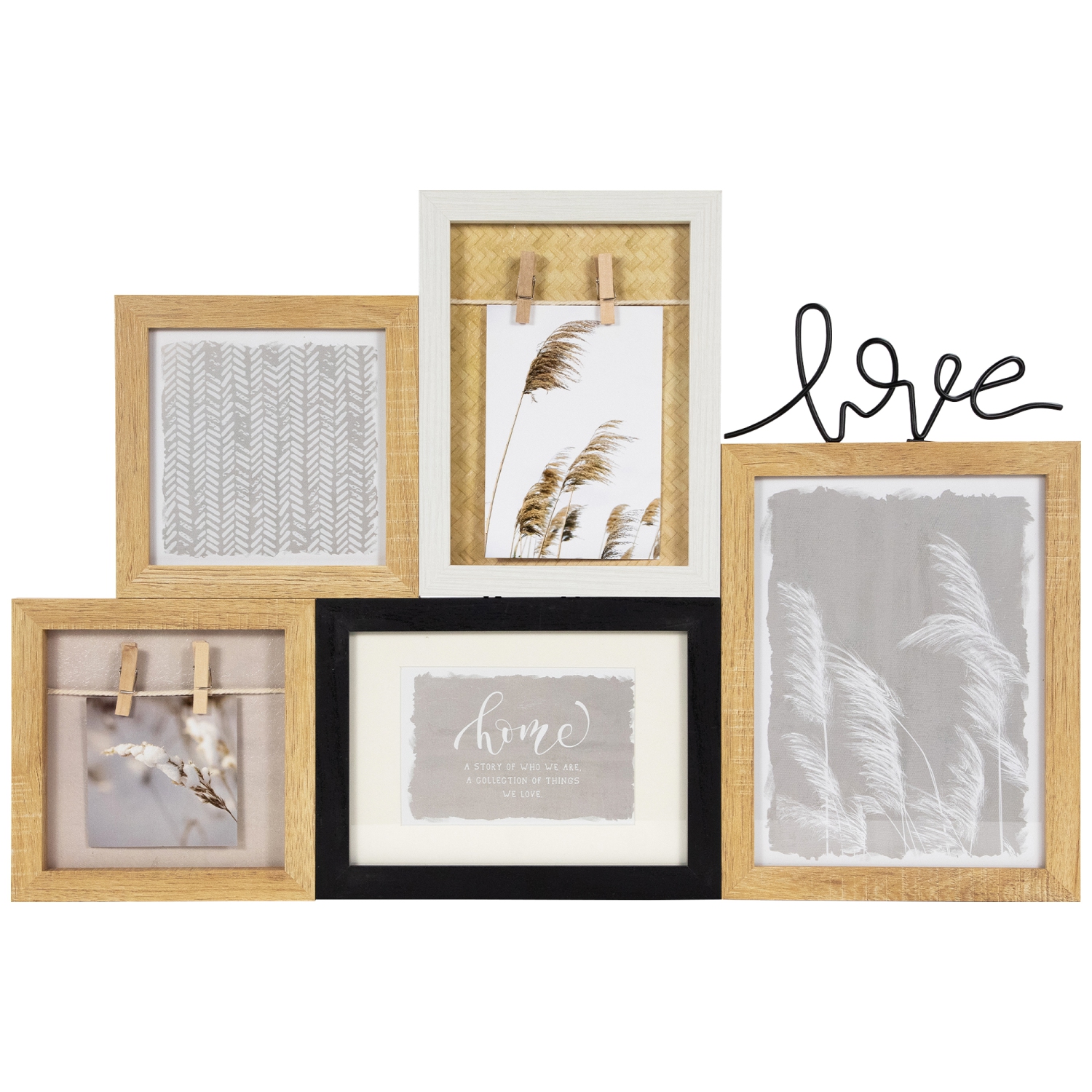 Cadre photo à collage mural en bois « Love » - 20,75 po - Beige et noir
