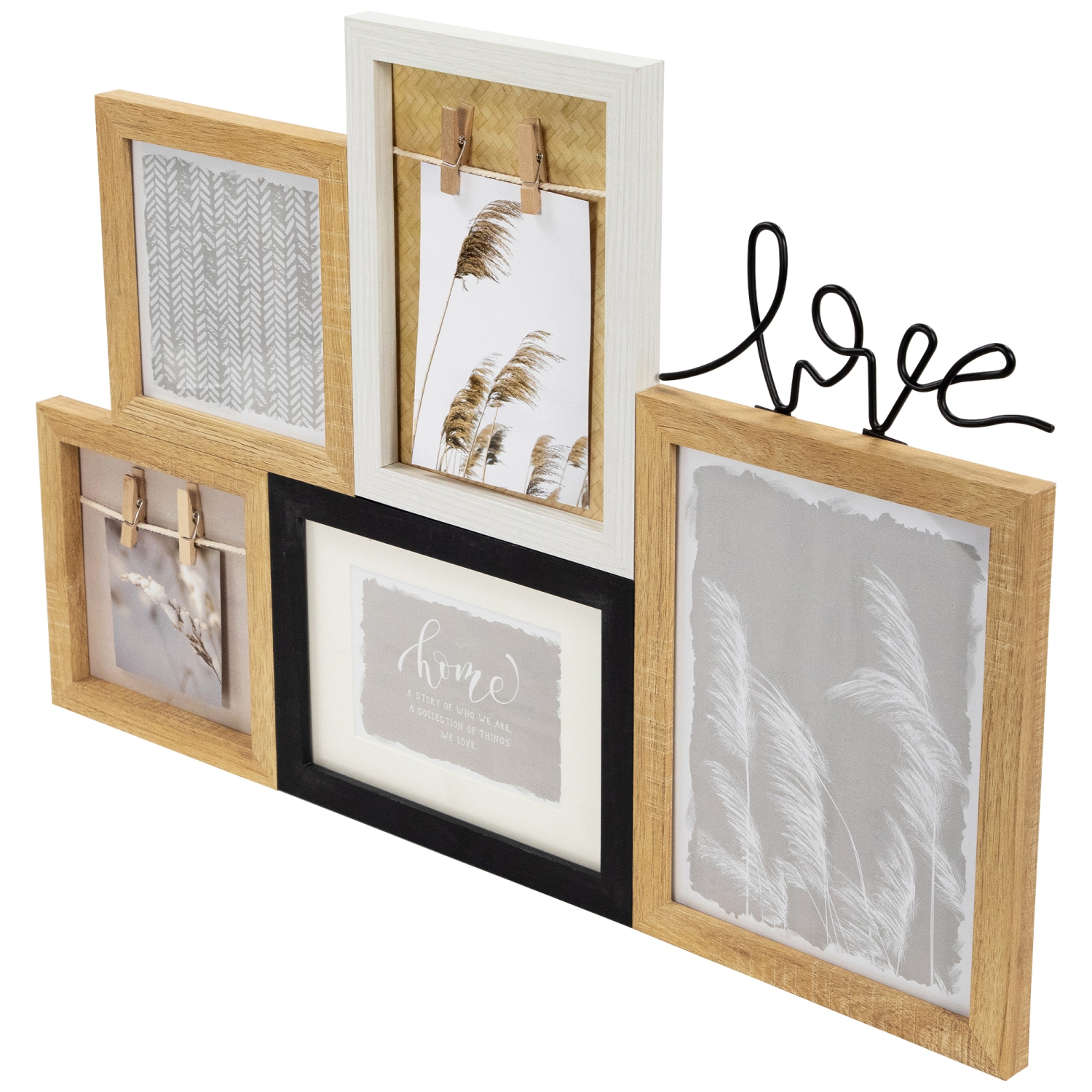 Cadre photo à collage mural en bois « Love » - 20,75 po - Beige et noir