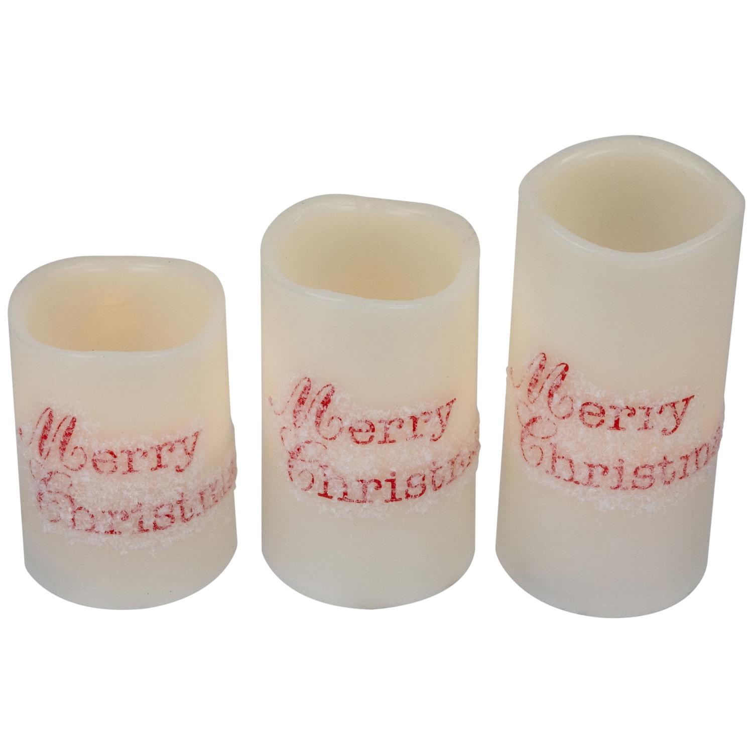 LED Flameless Frosted "Merry Christmas" Wax Pillar Candles - 6" - Set of 3