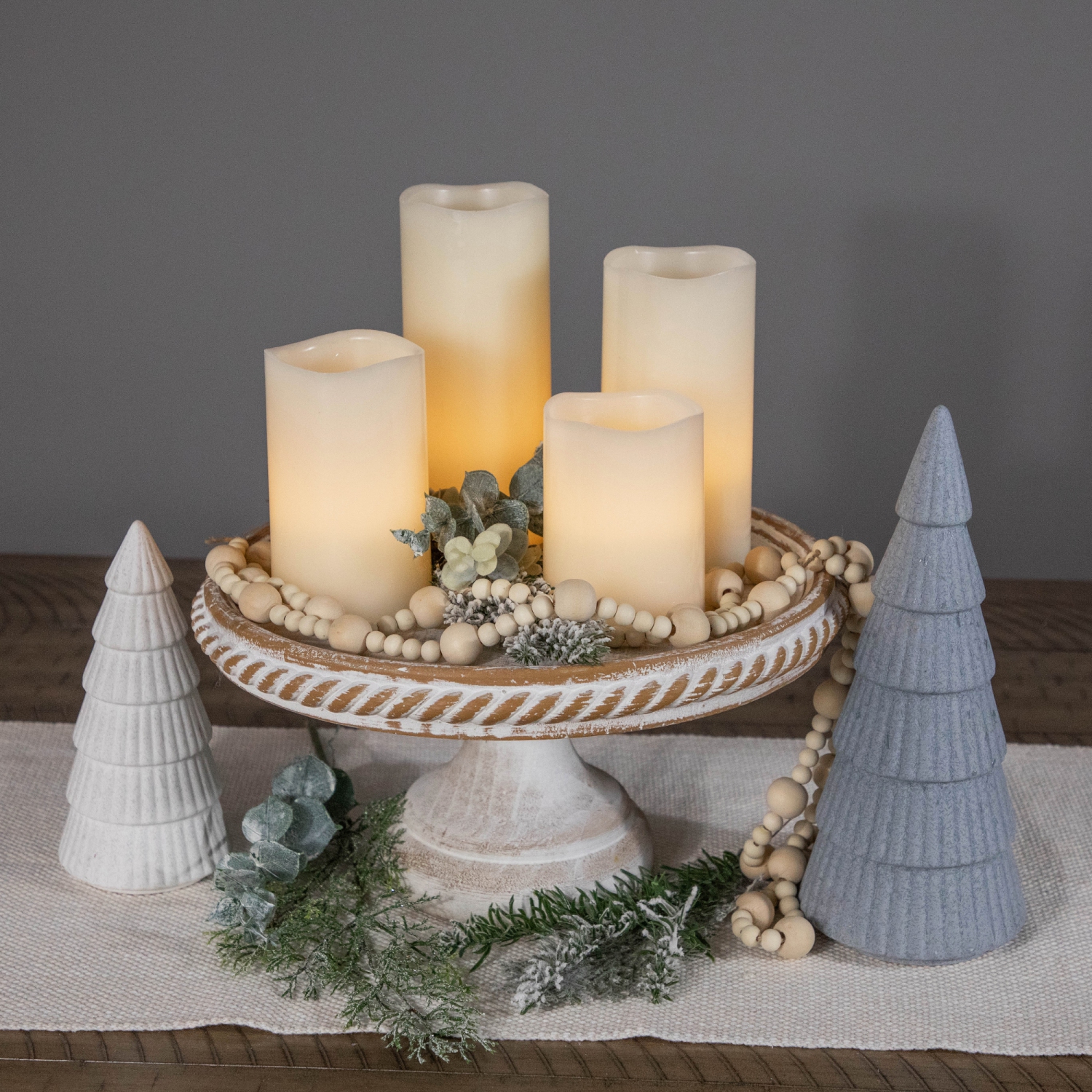 LED Flameless Flickering Wax Pillar Candles - 7" - Cream - Set of 4