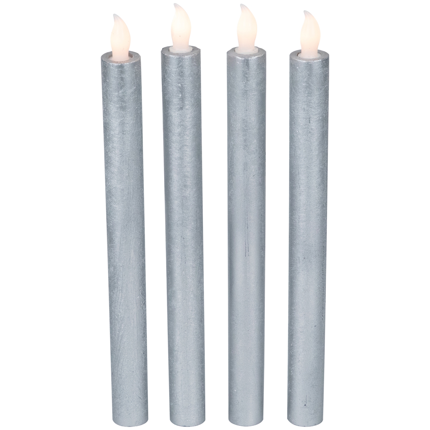 Ensemble de 4 bougies fines sans flamme à DEL au ton argenté brossé, 9,5 po