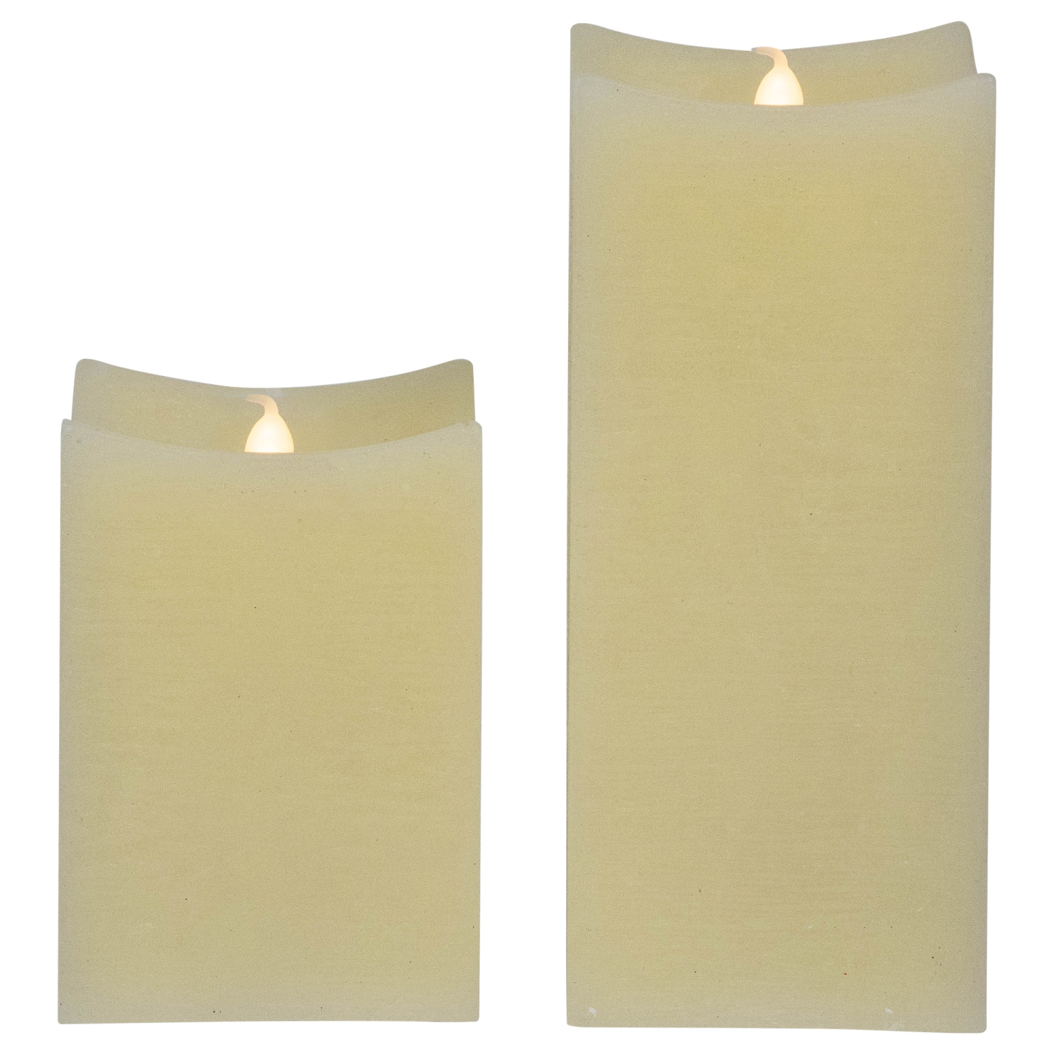 Set of 2 Cream Rectangular LED Flickering Flameless Wax Candles 8"