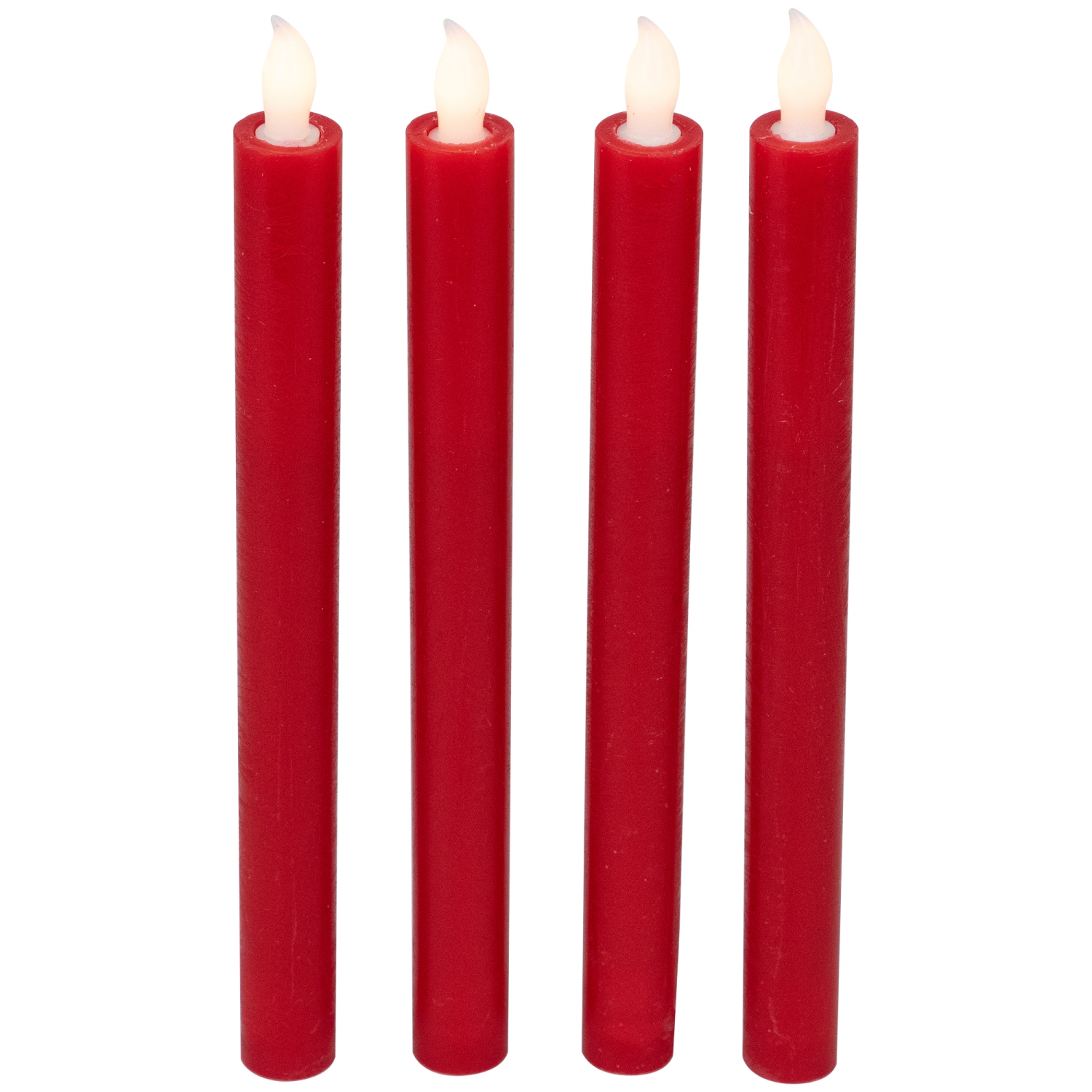 LED Flickering Flameless Taper Christmas Candles - 9.75" - Red - Set of 4