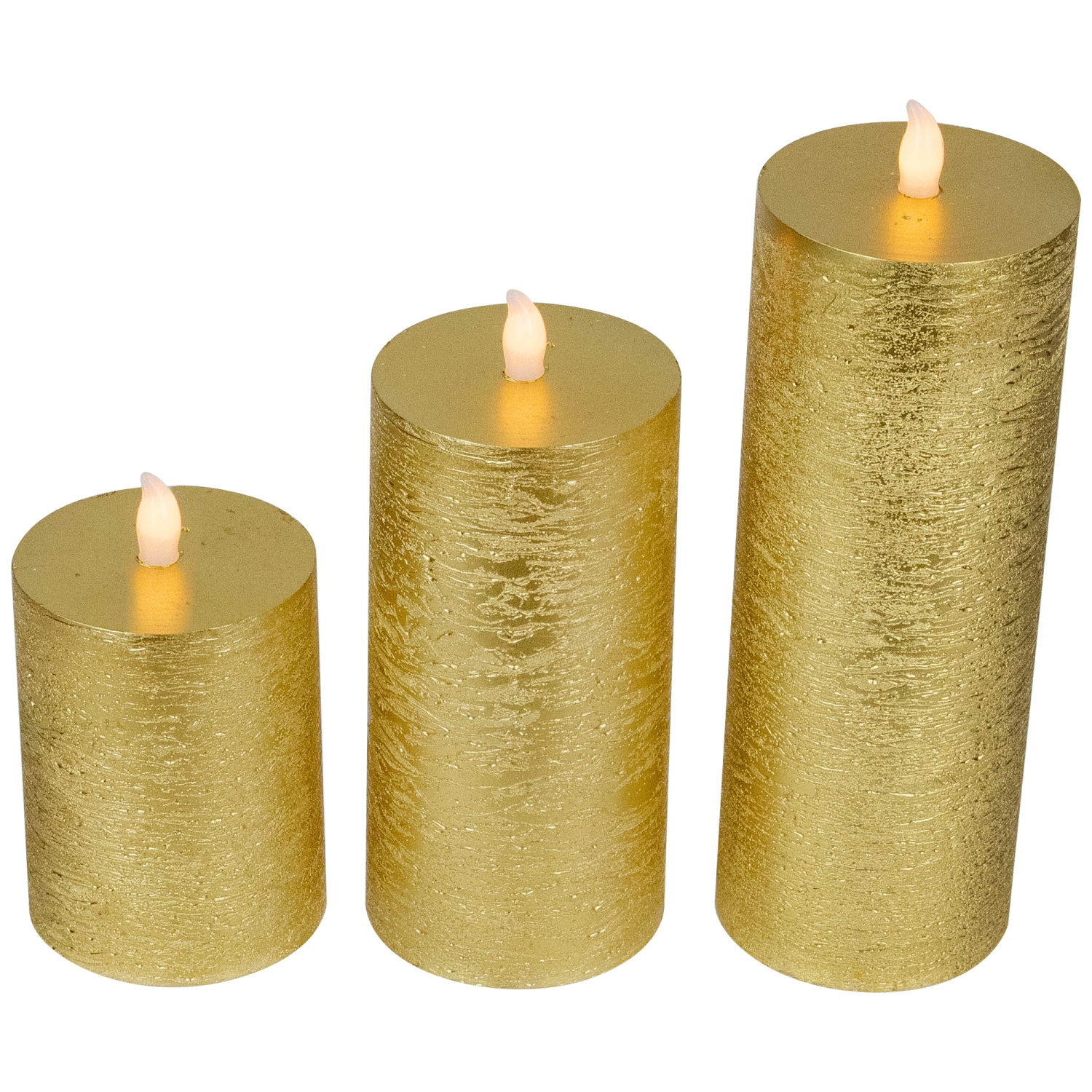 LED Flickering Flameless Pillar Christmas Candles - 8.75" - Gold - Set of 3
