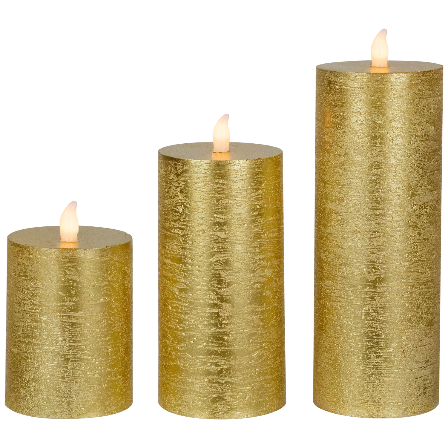 LED Flickering Flameless Pillar Christmas Candles - 8.75" - Gold - Set of 3