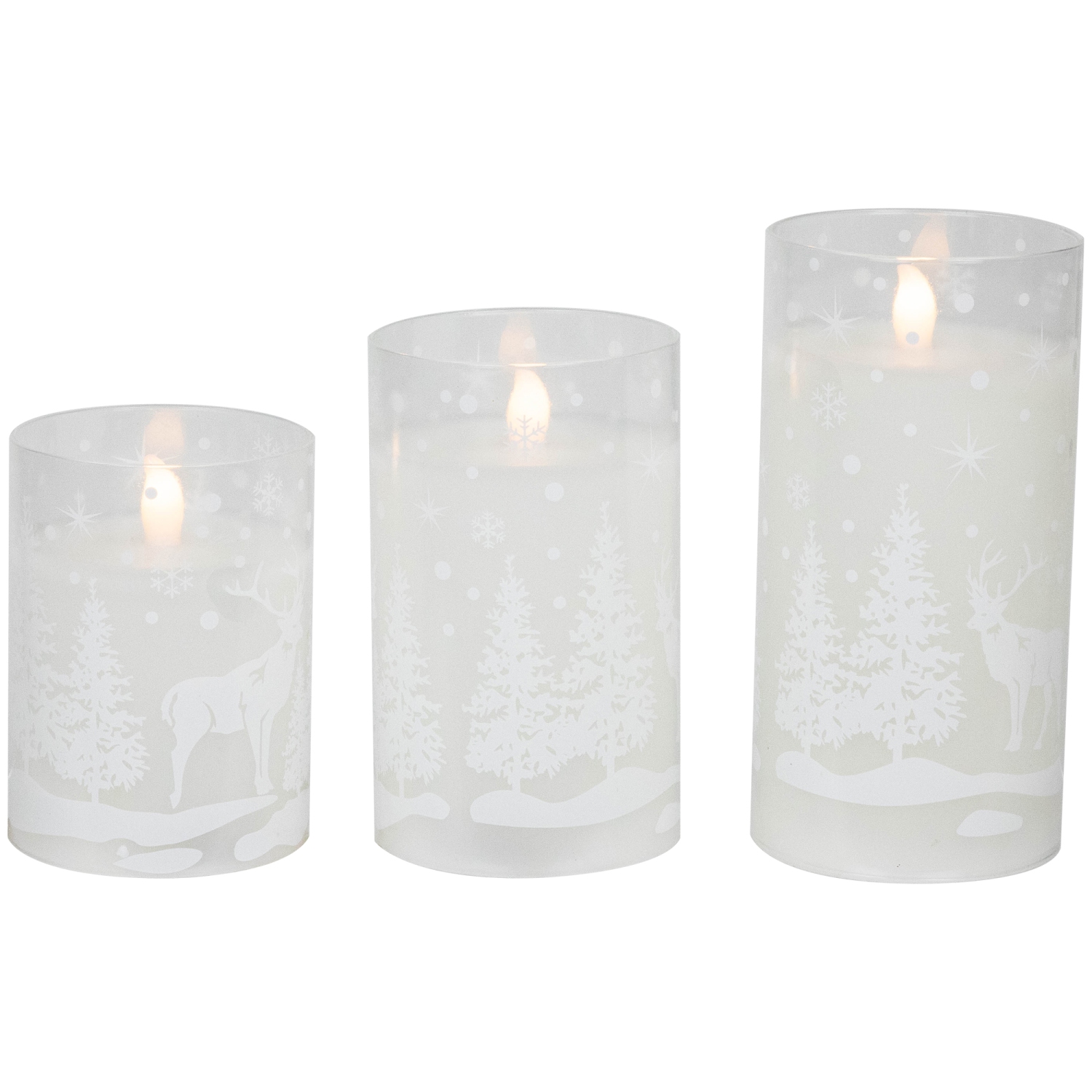 Bougies piliers de Noël sans flamme en verre, neige et forêt, 6 po, ensemble de 3