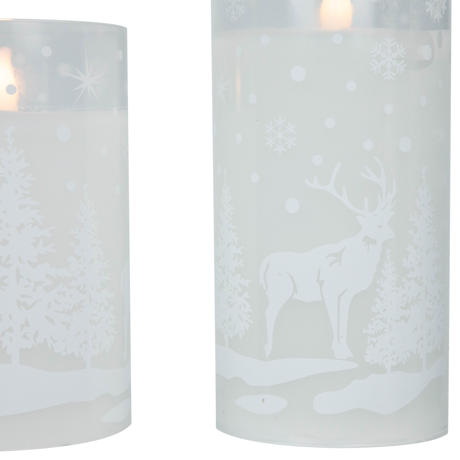 Bougies piliers de Noël sans flamme en verre, neige et forêt, 6 po, ensemble de 3