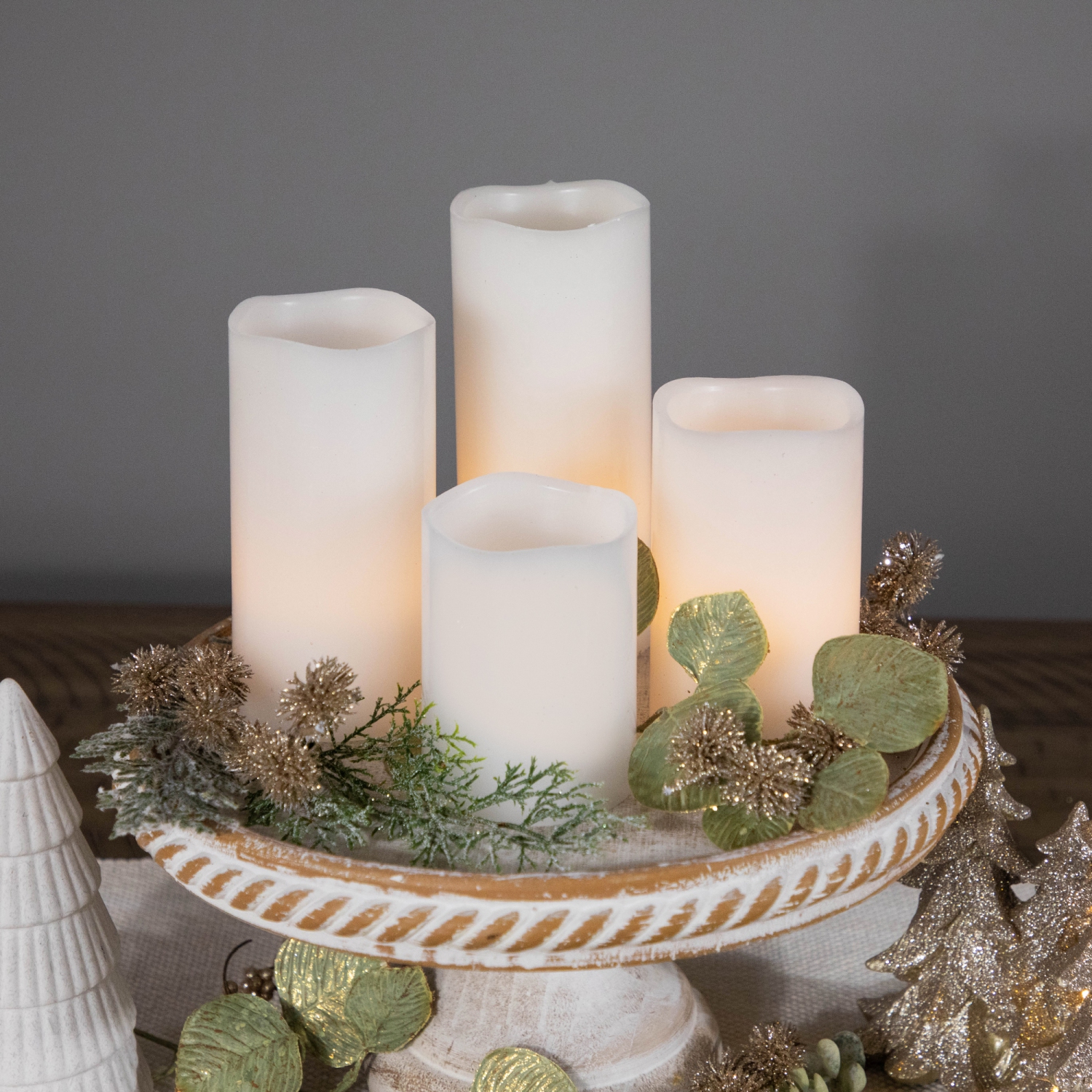 Chandelles cylindriques en cire solide sans flamme à DEL, 7 po, blanc, paq. 4