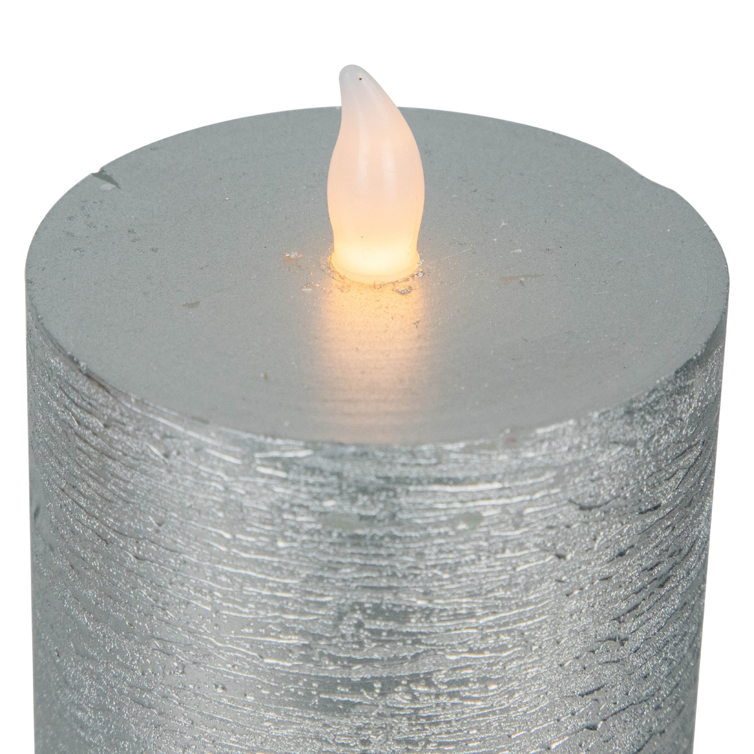 Flameless Flickering LED Wax Pillar Candles - 8" - Brushed Silver - Set of 3