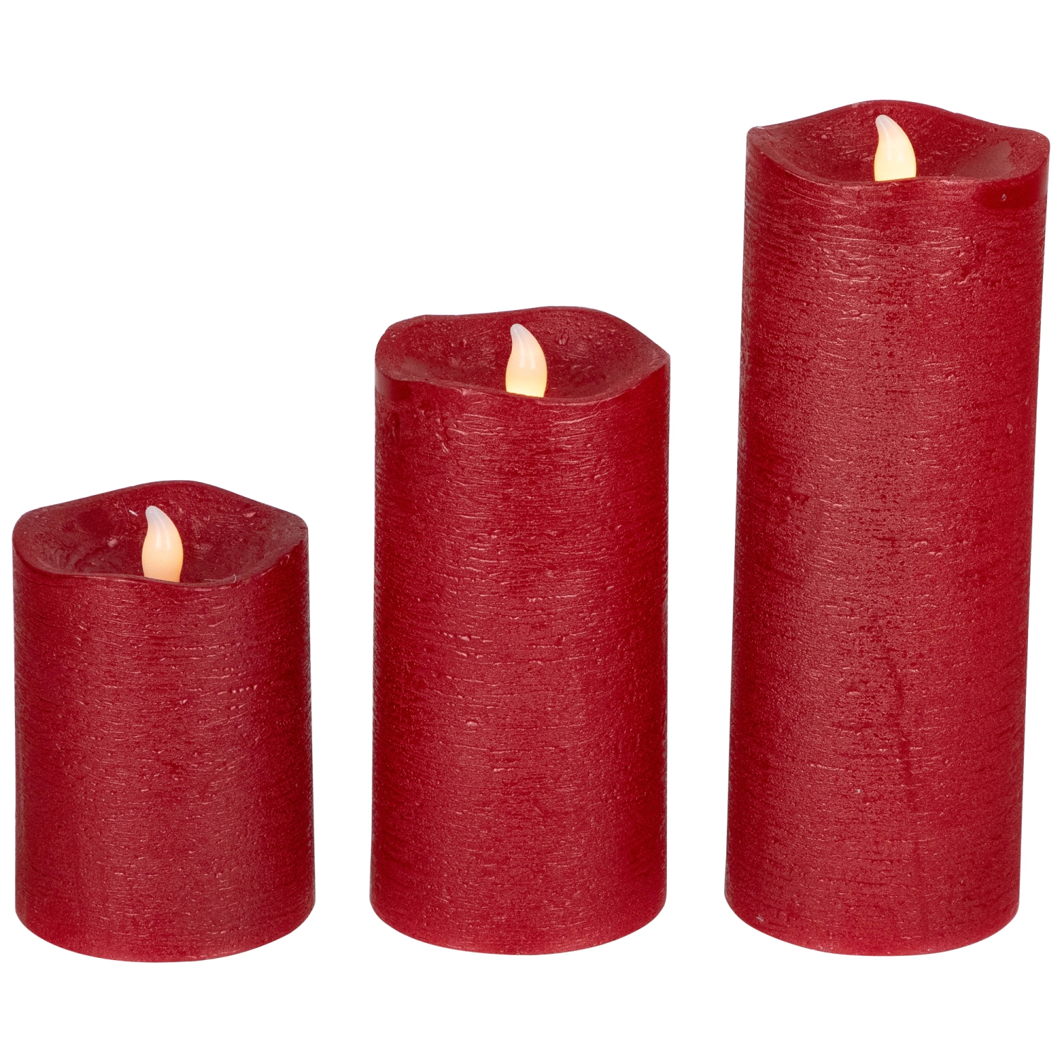 Bougies-pilier sans flamme en cire texturée Flickering de LED - 8&nbsp;po - Rouge - Ensemble de 3