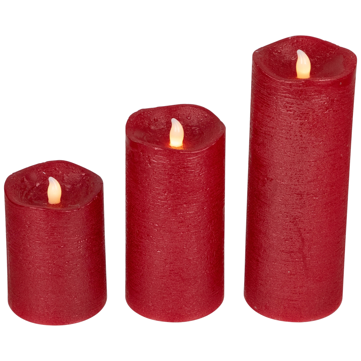 Bougies-pilier sans flamme en cire texturée Flickering de LED - 8&nbsp;po - Rouge - Ensemble de 3