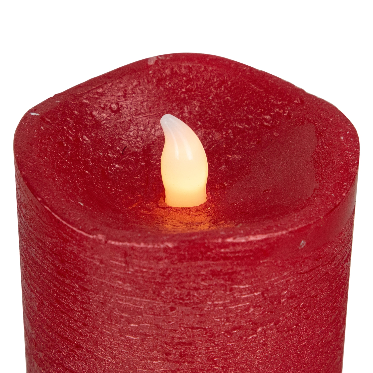 Bougies-pilier sans flamme en cire texturée Flickering de LED - 8&nbsp;po - Rouge - Ensemble de 3