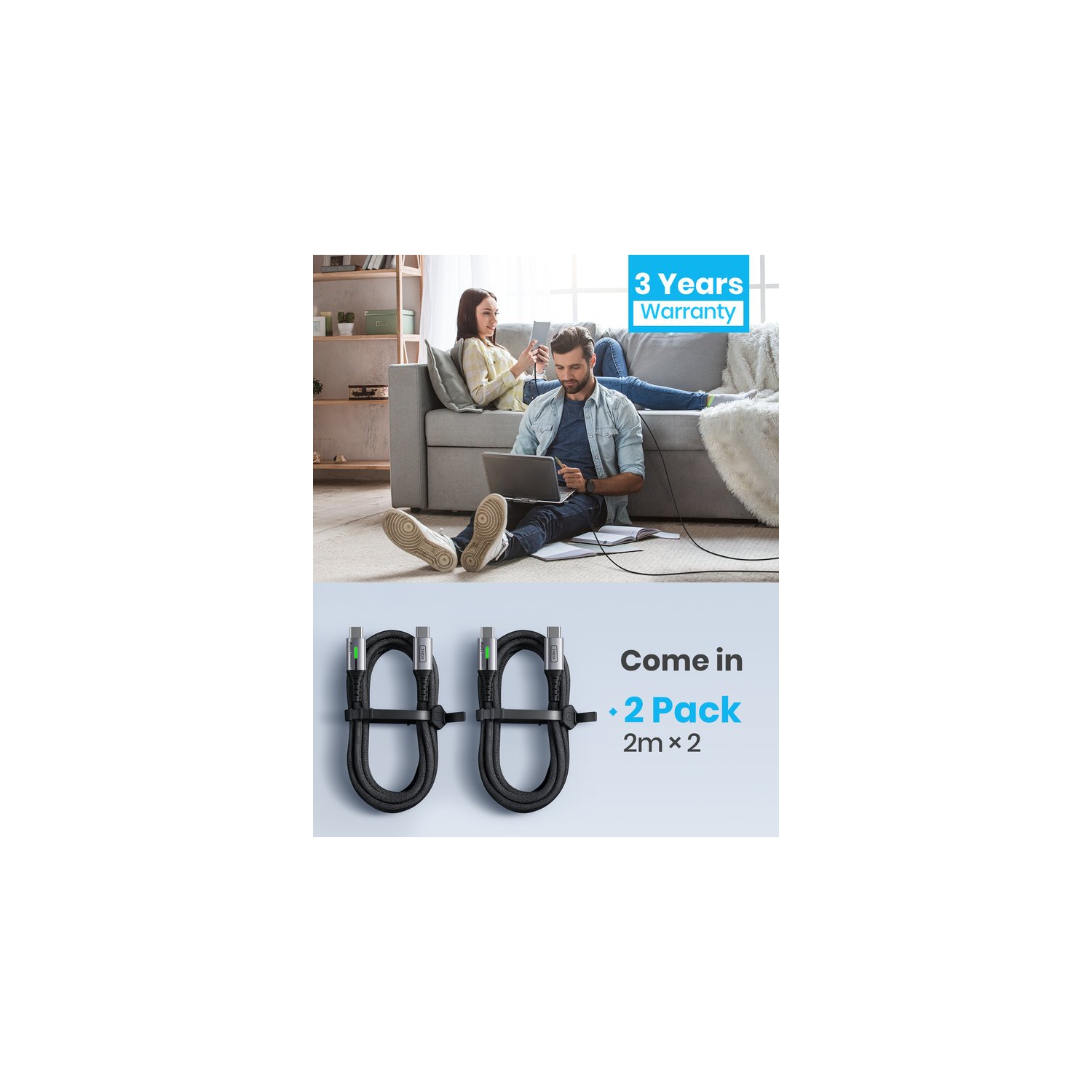 Câble USB-C INIU, câble de chargement rapide USB-C vers C 100 W, câble de chargement tressé de type C pour iPhone 15 Pro Max Samsung Galaxy S21