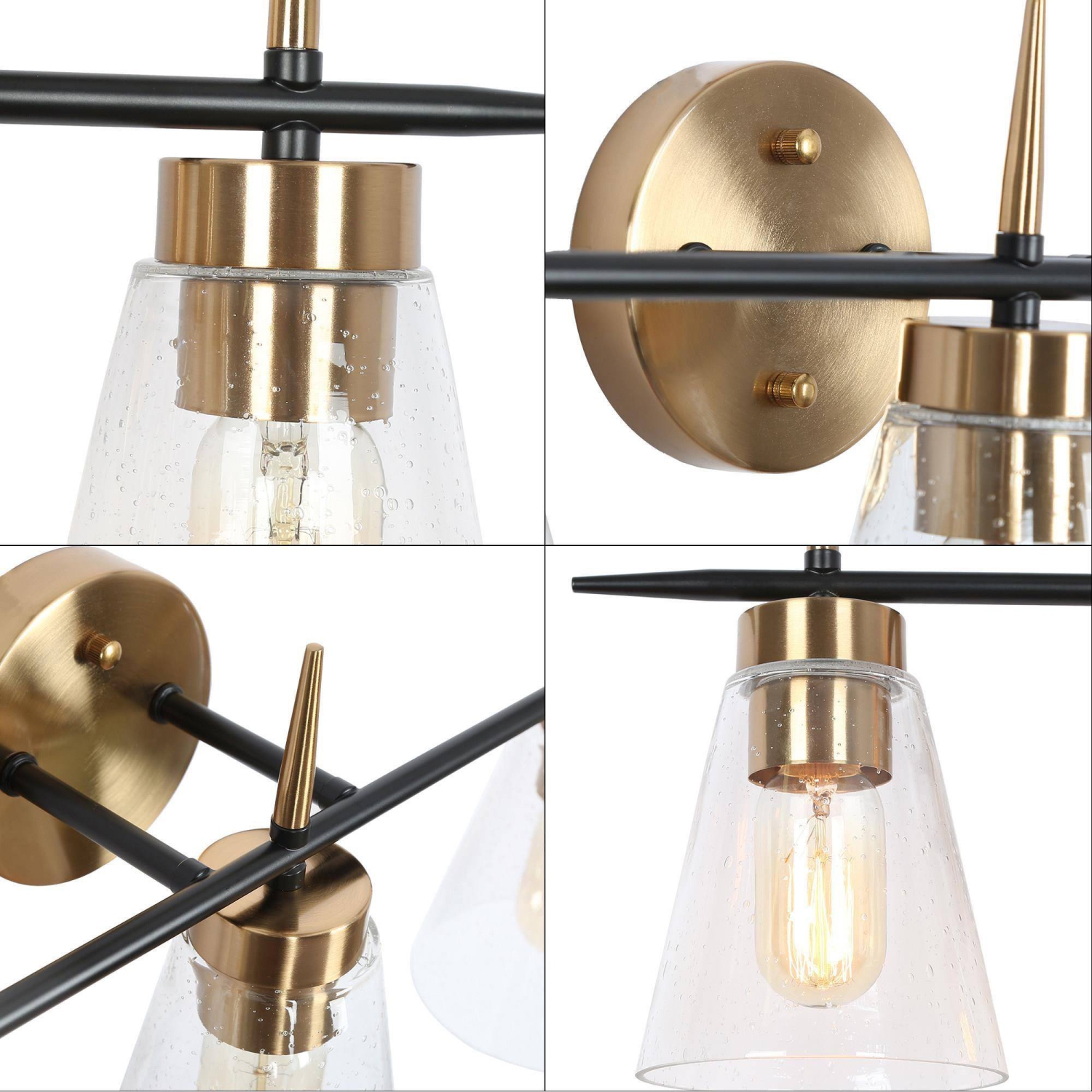 Black and Gold Bathroom Vanity Light, 23-in 3-Light Black and Polished Brass Gold In Seeded Glass LED Modern/Contemporary Vanity Light