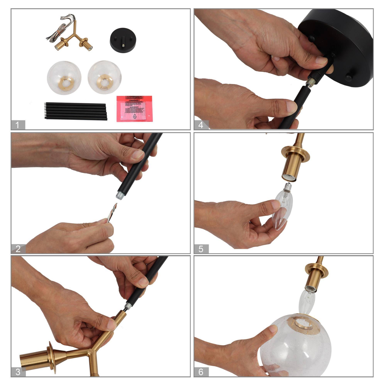 Lampe suspendue pour îlot de cuisine moderne, noir, 12 po Luminaire de plafond industriel à 3 ampoules avec globe en épépiné doré