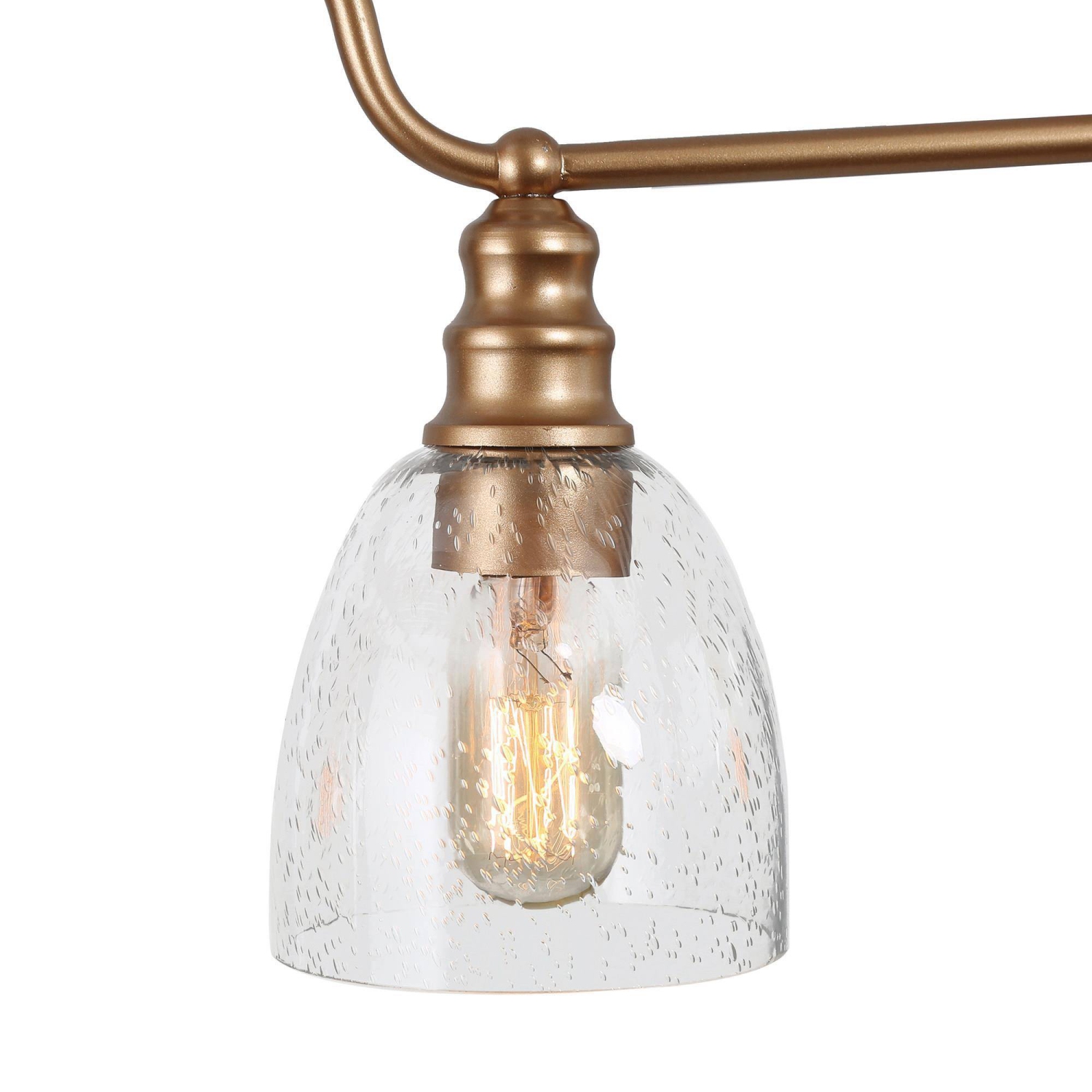 Mid-Century Kitchen Island Linear Chandelier, 4-Light Brass Gold Chandelier with Seeded Glass Shades