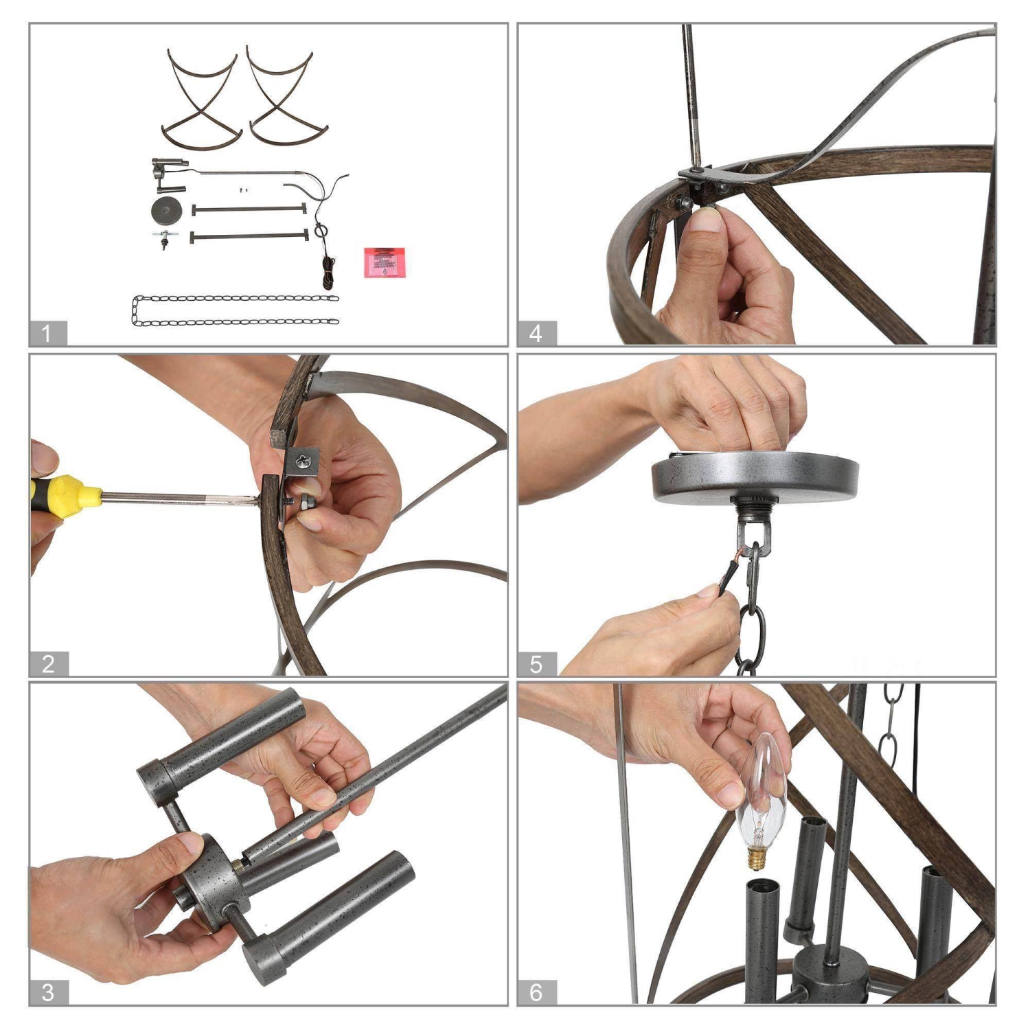 Farmhouse Cylinder Chandelier, 3-Light Bronze Rustic Drum Chandelier Light with Faux Wood Accent