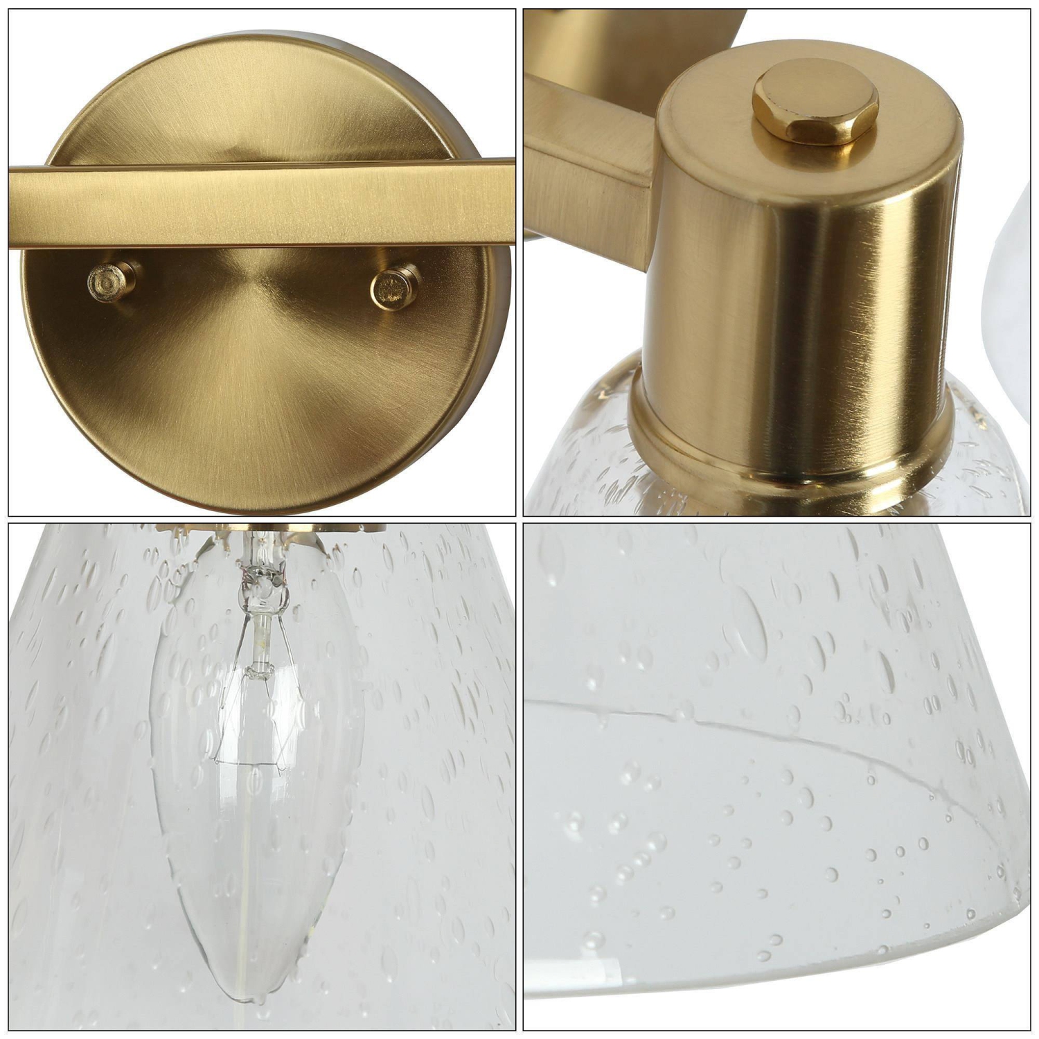 Polished Gold Bathroom Vanity Light, 28.5-in 4-Light Plating Brass and Seeded Glass Shade LED Modern/Contemporary Vanity Light