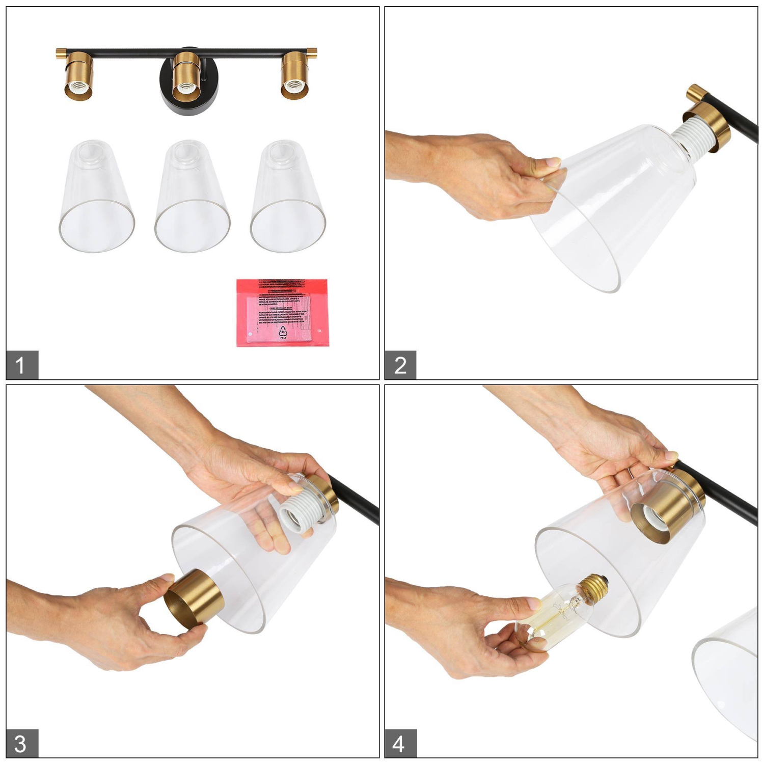 Gold and Polished Gold Bathroom Vanity Light, 21.5-in 3-Light Brass Gold and Black Bell LED Transitional Vanity Light