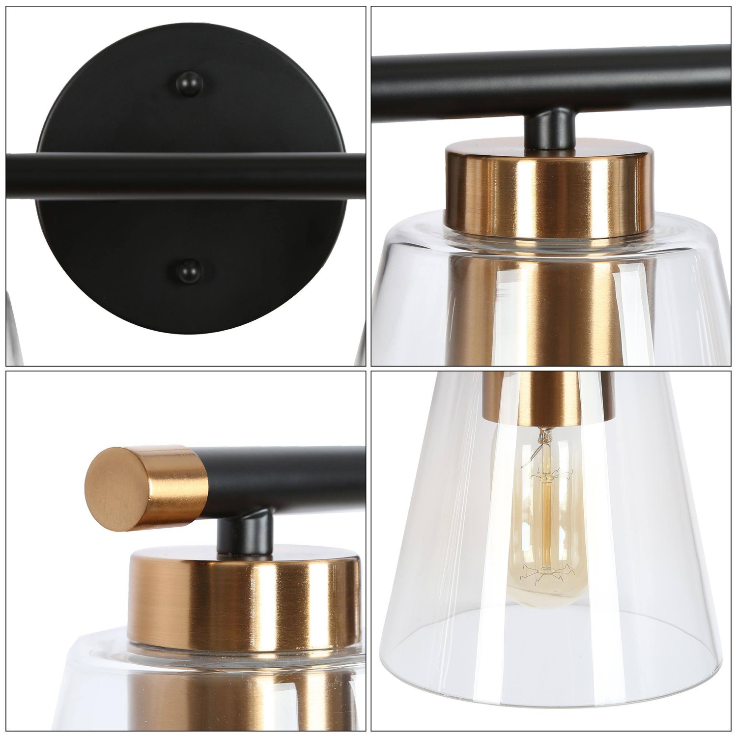 Gold and Polished Gold Bathroom Vanity Light, 21.5-in 3-Light Brass Gold and Black Bell LED Transitional Vanity Light