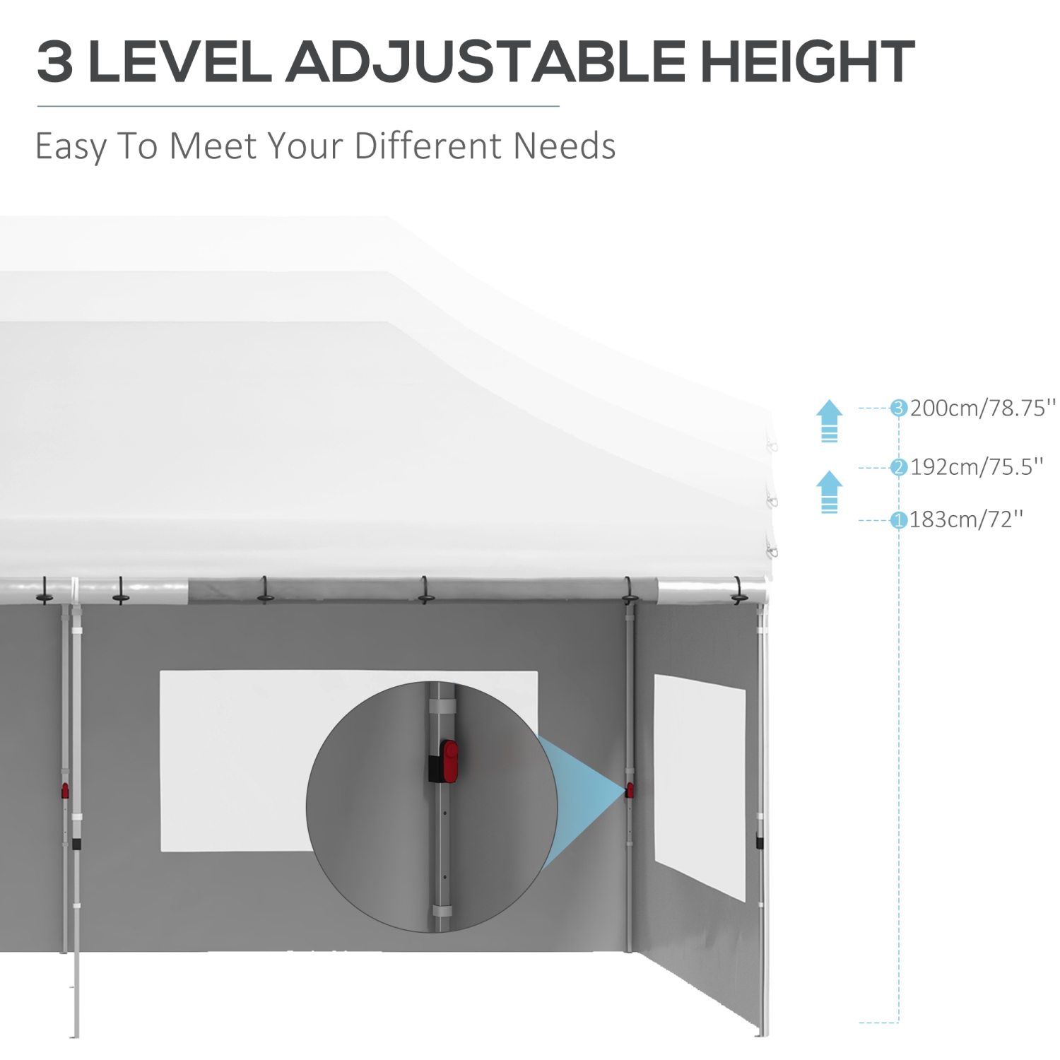 Abri pliant instantané avec parois amovibles, abri escamotable Outsunny, 20 x 10 pi, 6 fenêtres, 4 sacs de sable et sac de transport, blanc