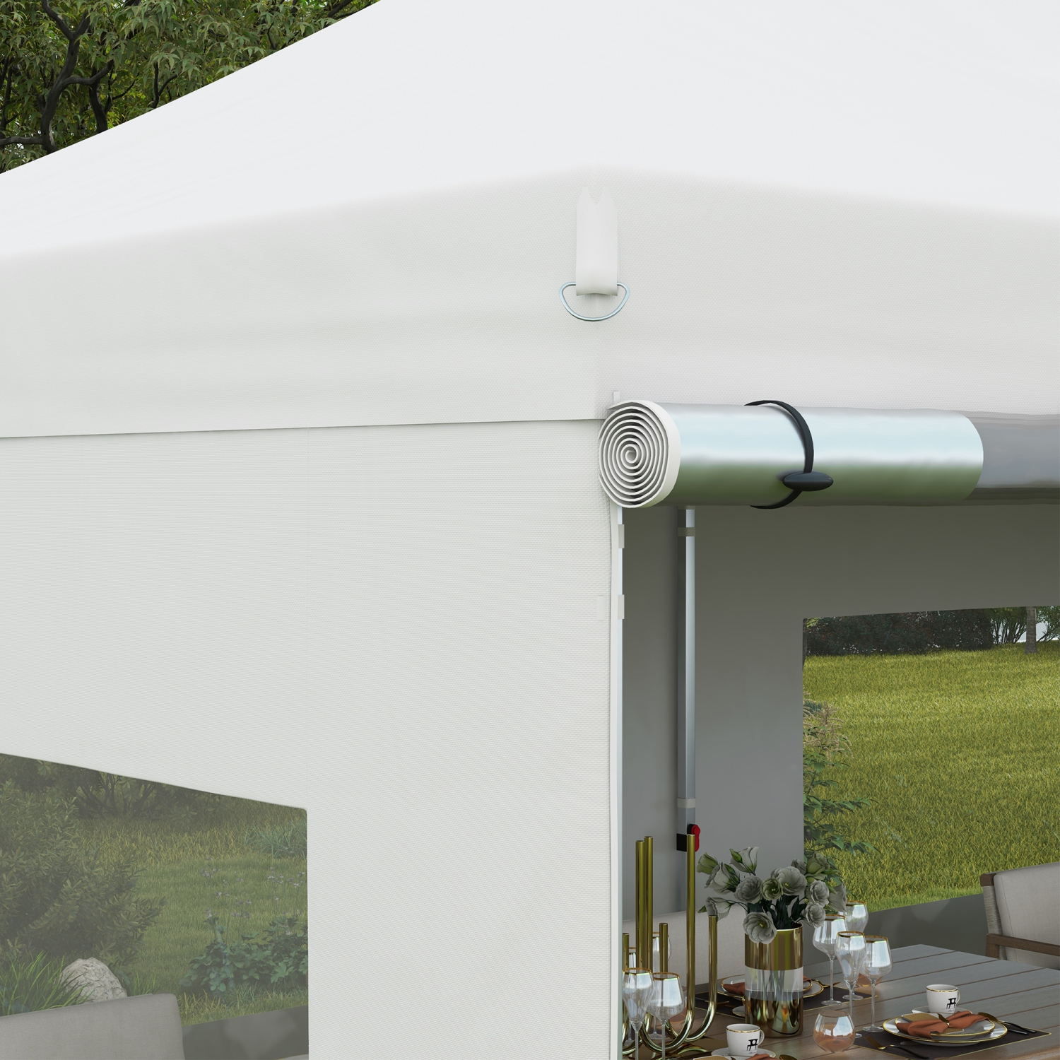 Abri pliant instantané avec parois amovibles, abri escamotable Outsunny, 20 x 10 pi, 6 fenêtres, 4 sacs de sable et sac de transport, blanc