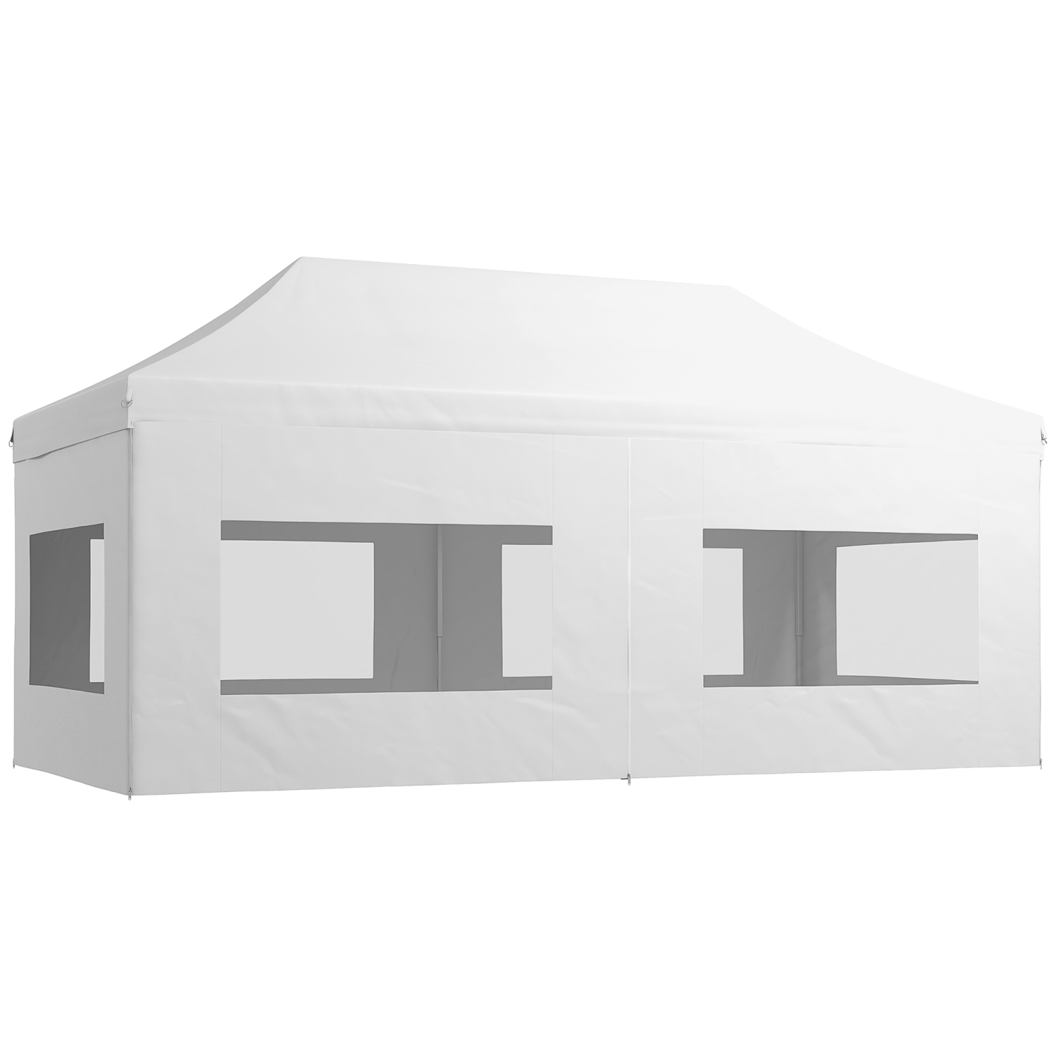 Abri pliant instantané avec parois amovibles, abri escamotable Outsunny, 20 x 10 pi, 6 fenêtres, 4 sacs de sable et sac de transport, blanc