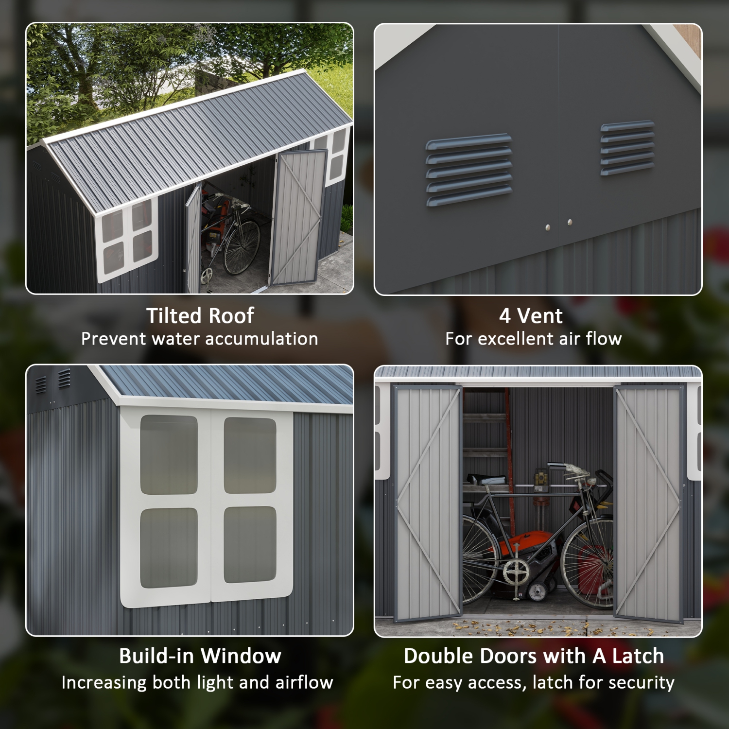 Outsunny 12' x 5.5' Outdoor Storage Shed, Metal Garden Shed Storage House with Window, Lockable Door, Vents, for Backyard, Patio, Lawn, Dark Grey