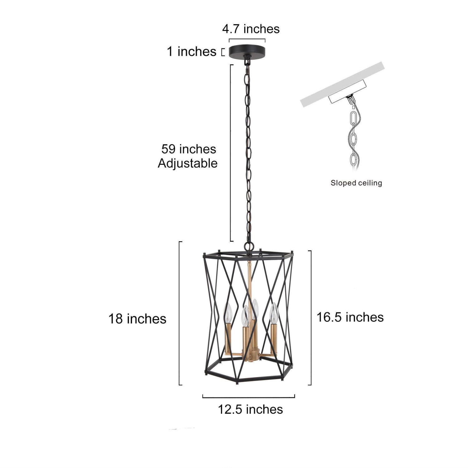Modern Dining Room Chandelier 12.5 in. 4-Light Antique Gold Modern Chandelier with Black Metal Wire Geometric Cage