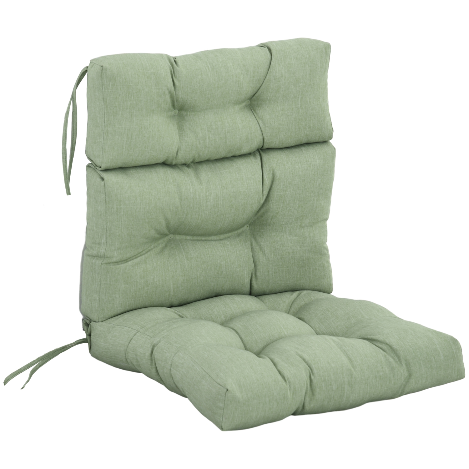 Outsunny Outdoor Seat/Back Chair Cushion, One-Piece Patio Chair Cushion Replacement, Tufted Pillow with Thick Filling and String Ties, 44" x 42" x 4", Light Green